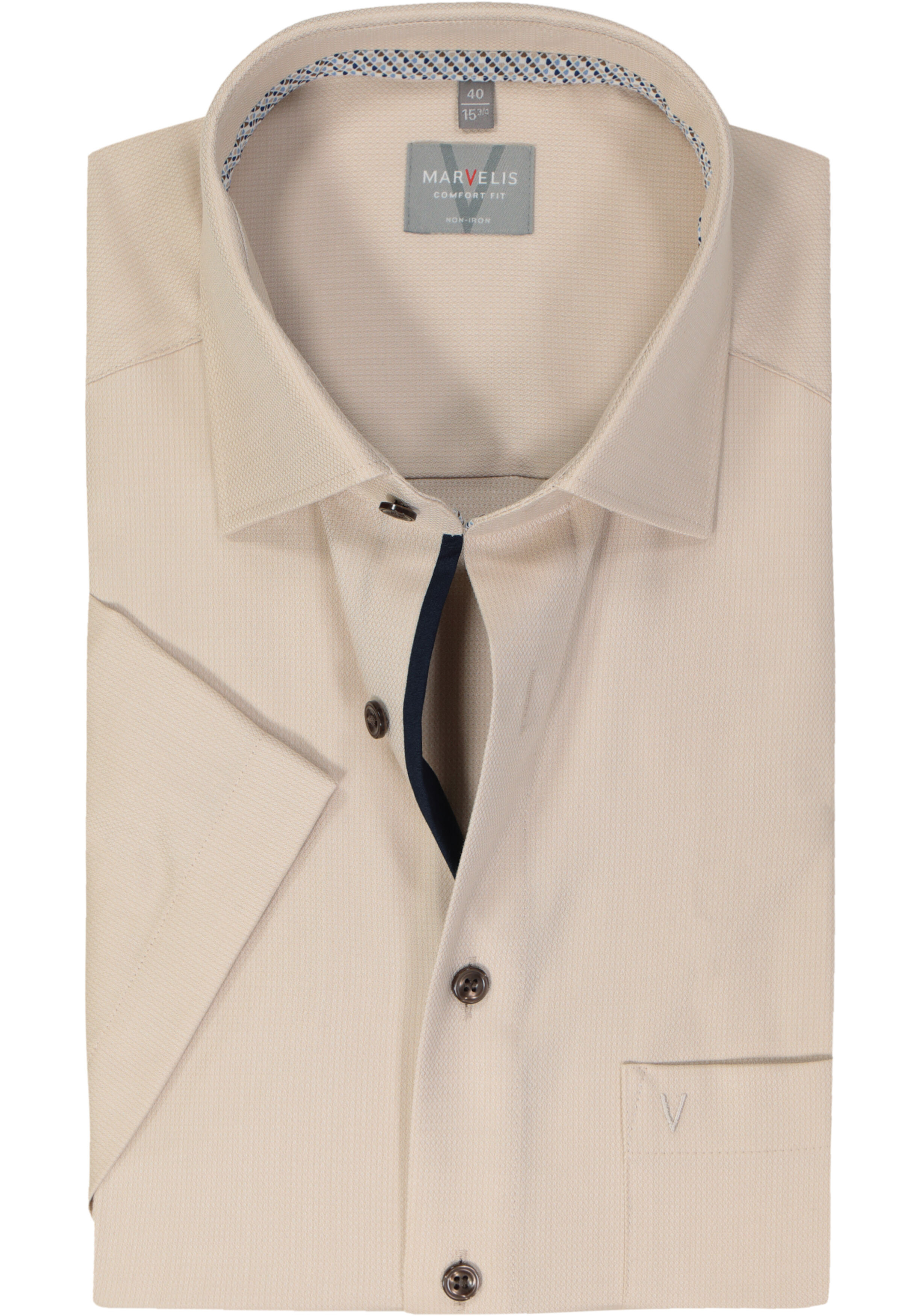 MARVELIS comfort fit overhemd, korte mouw, structuur, beige