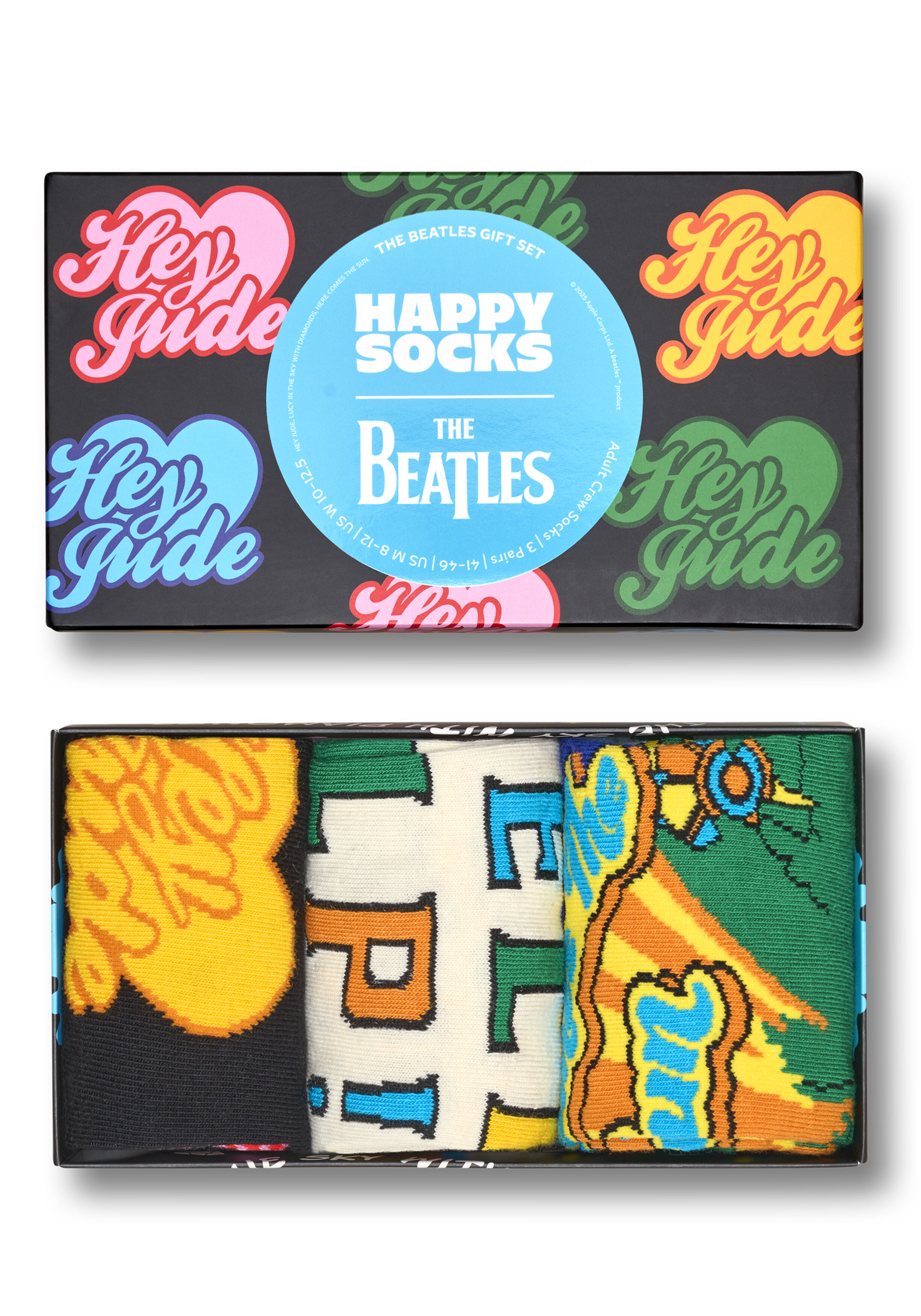 Happy Socks The Beatles Socks Gift Set (3-pack), unisex sokken in cadeauverpakking, zwart