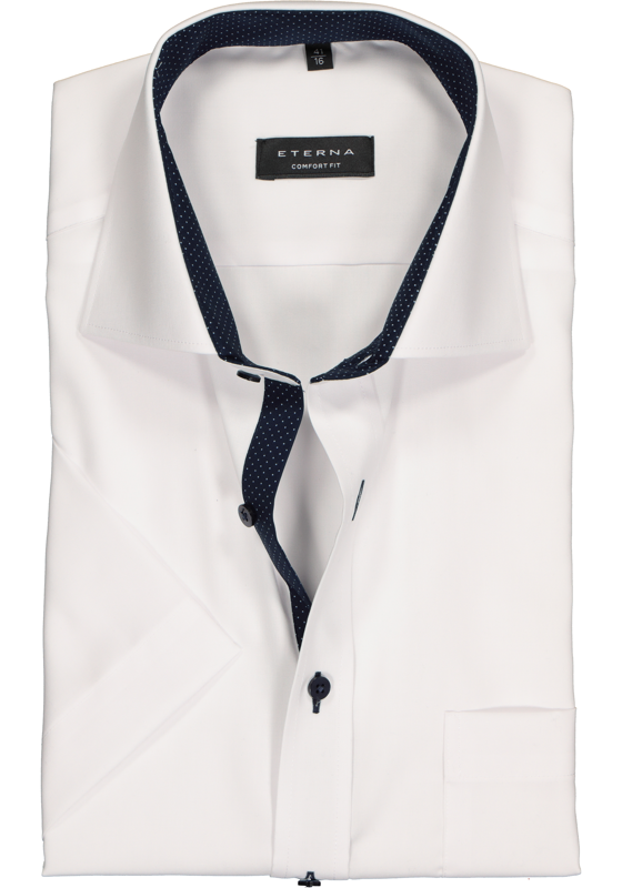 ETERNA comfort fit overhemd, korte mouw, fijn Oxford heren overhemd, wit (blauw gestipt contrast) ETERNA comfort fit overhemd, korte mouw, fijn Oxford heren overhemd, wit (blauw gestipt contrast)