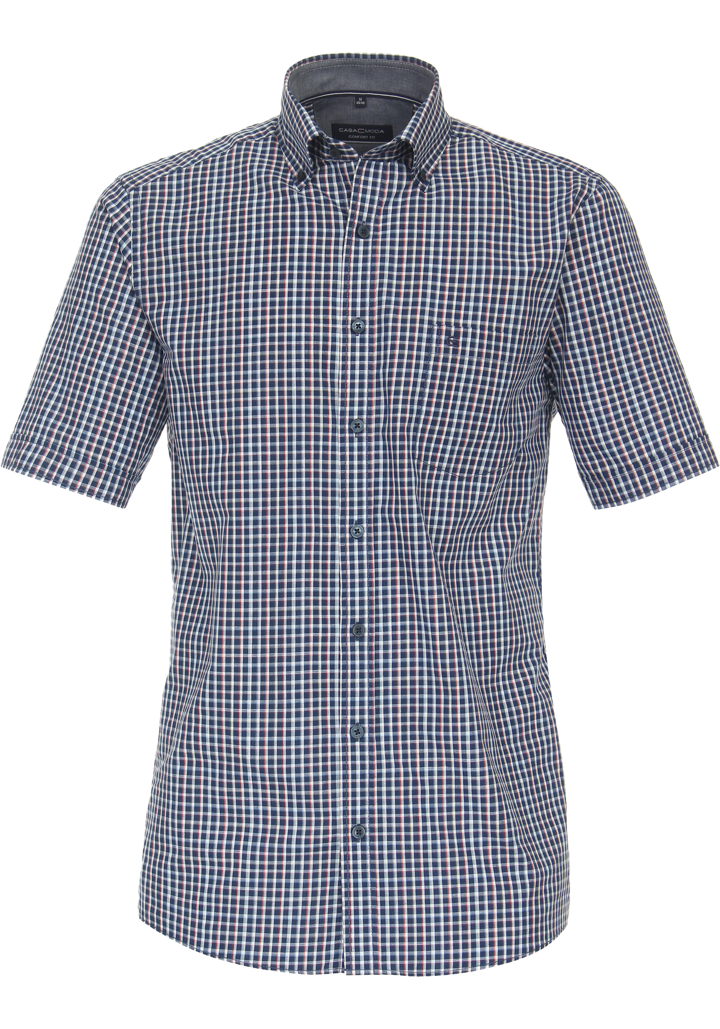 CASA MODA Sport comfort fit overhemd, korte mouw, chambray, rood geruit