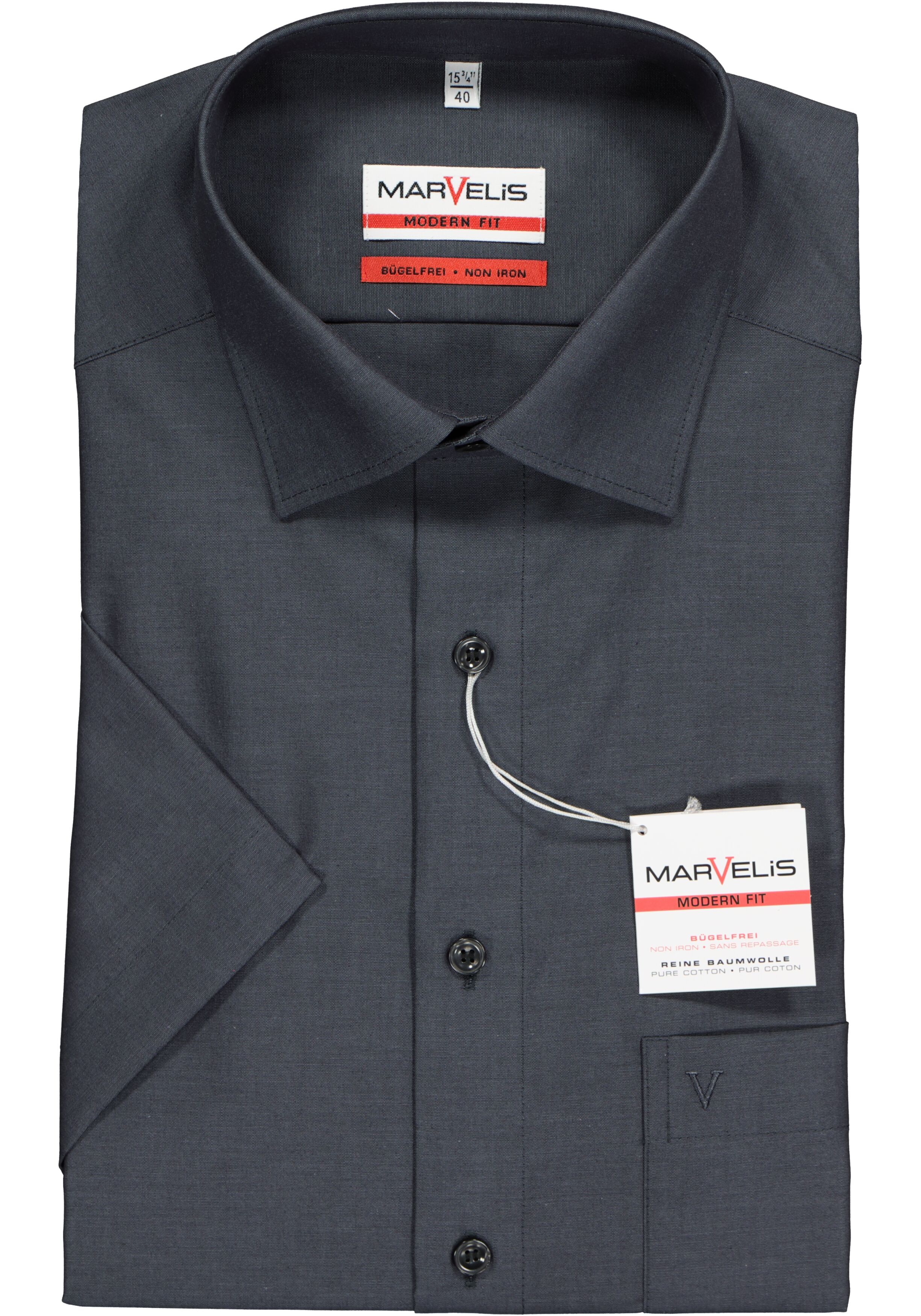 MARVELIS modern fit overhemd, korte mouw, antraciet