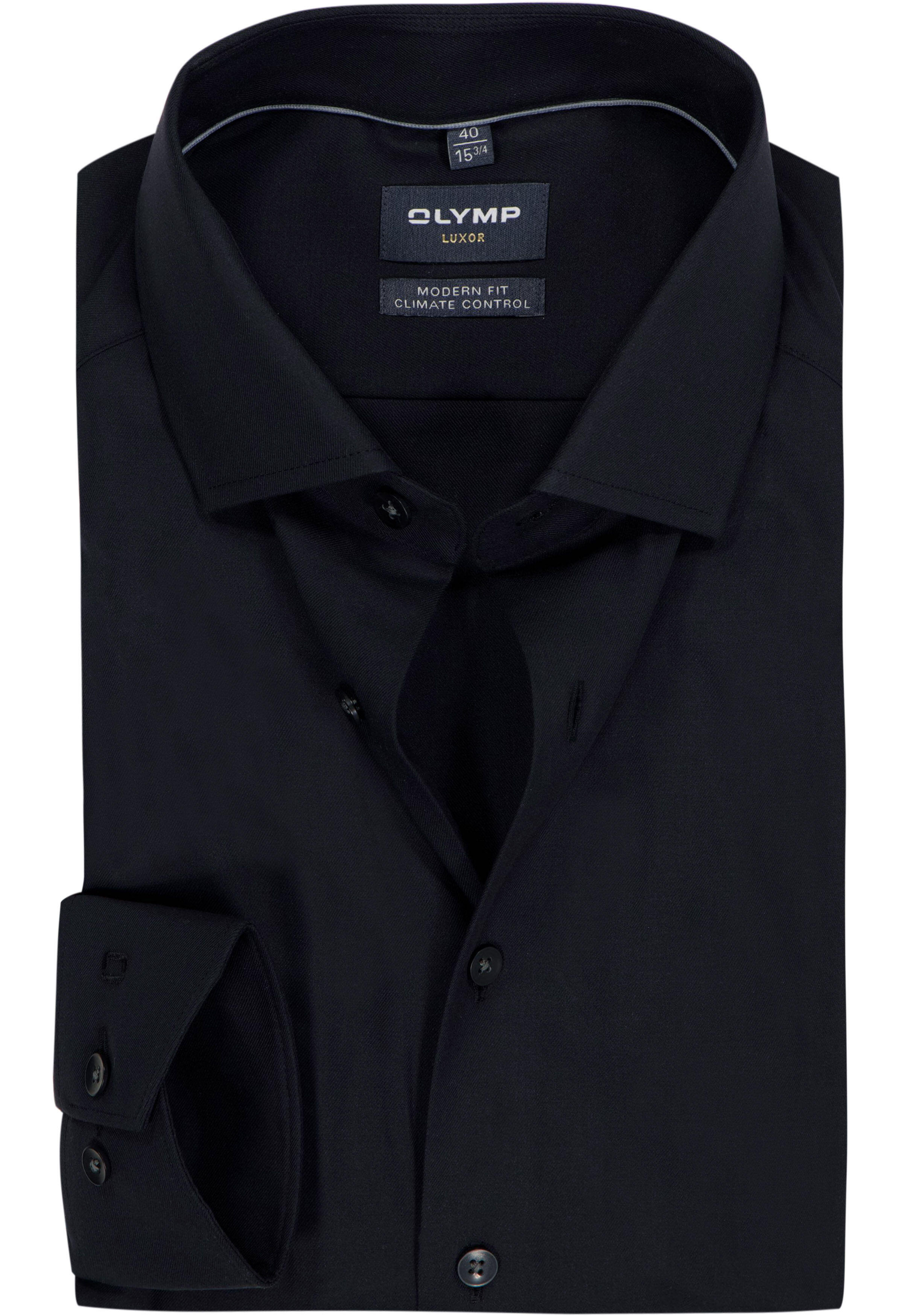 OLYMP Luxor 24/7 modern fit overhemd, popeline, zwart