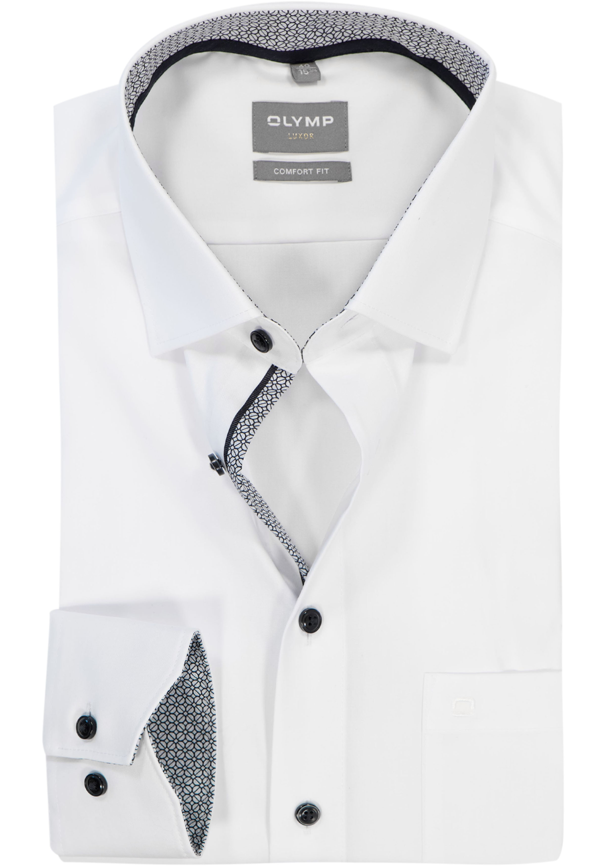OLYMP Luxor comfort fit overhemd, wit (zwart contrast)