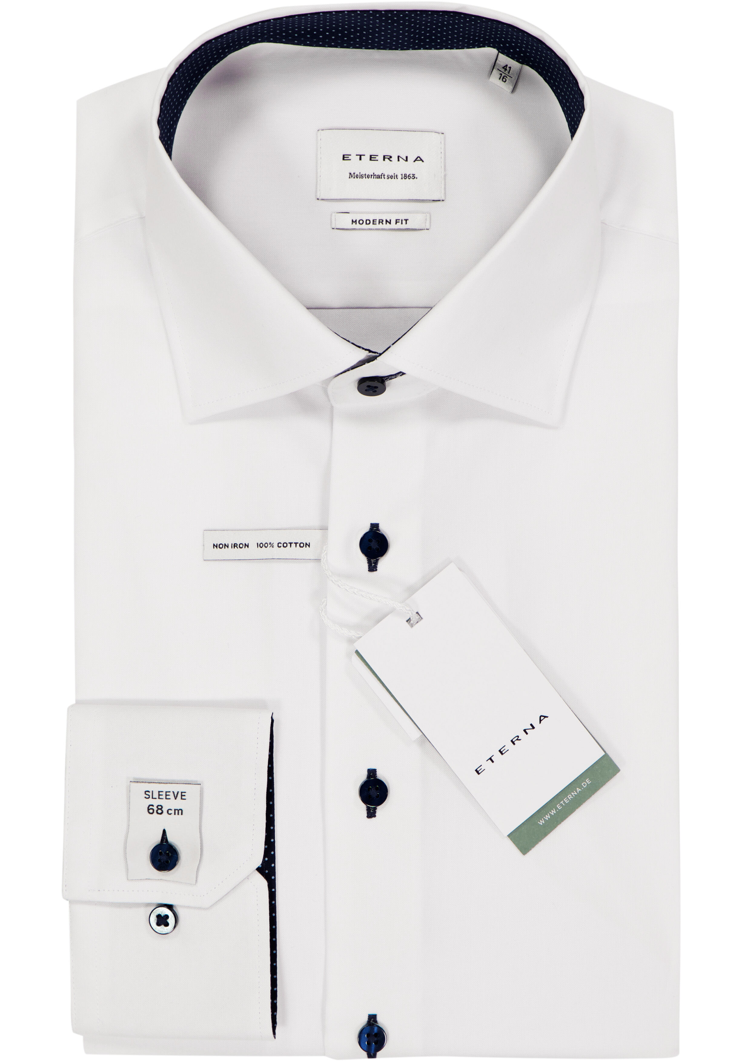 ETERNA modern fit overhemd, fijn Oxford heren overhemd, wit (blauw gestipt contrast)