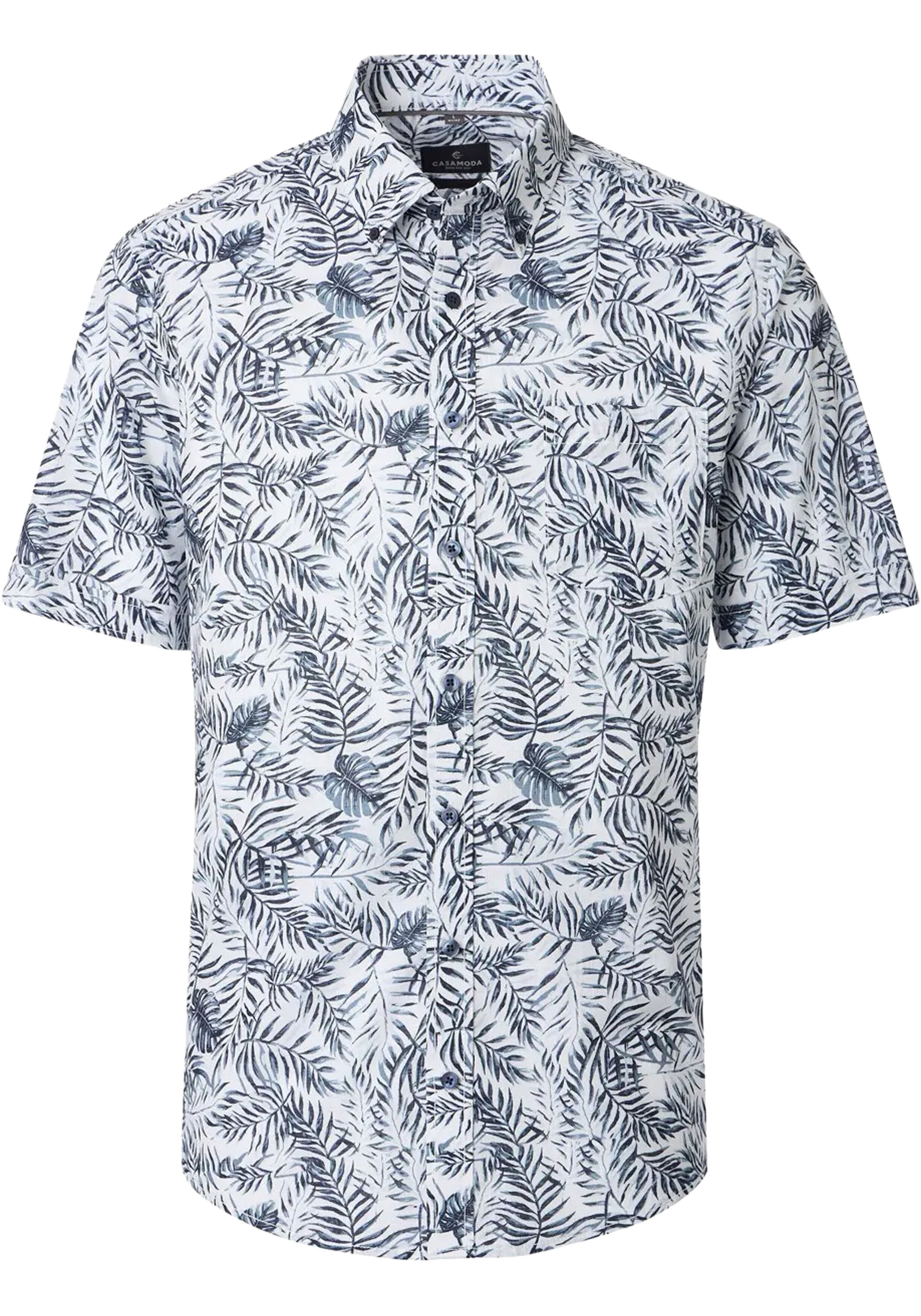 CASA MODA Sport casual fit overhemd, korte mouw, chambray, wit, donkerblauw dessin