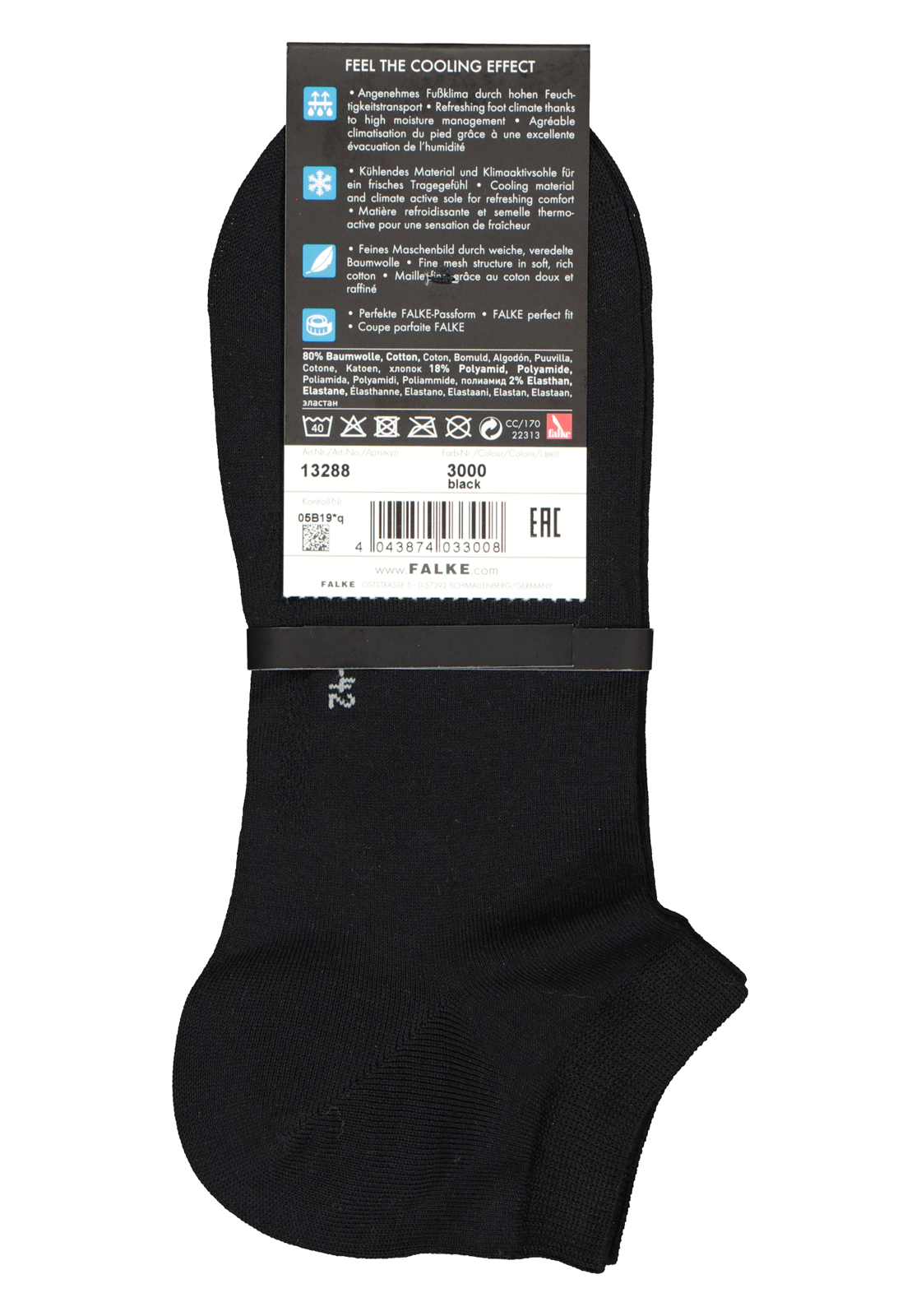 4-4043874033008_falke_cool_1p_HR FALKE Cool 24/7 heren enkelsokken, zwart (black)