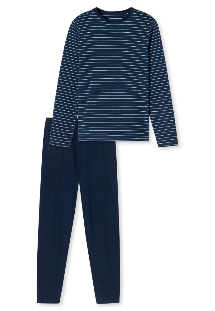 SCHIESSER Cotton Essentials Pyjama lang, heren pyjama set, admiraal gestreept