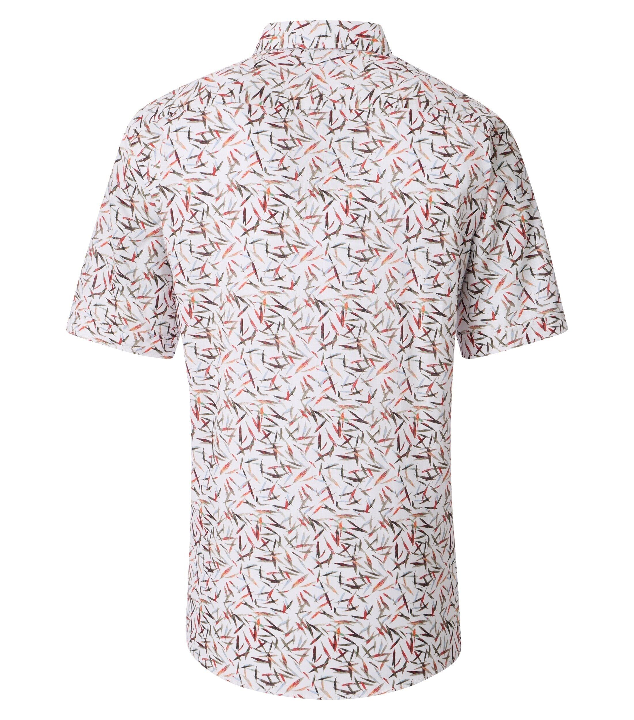 CASA MODA Sport casual fit overhemd, korte mouw, chambray, wit met groen en rood dessin