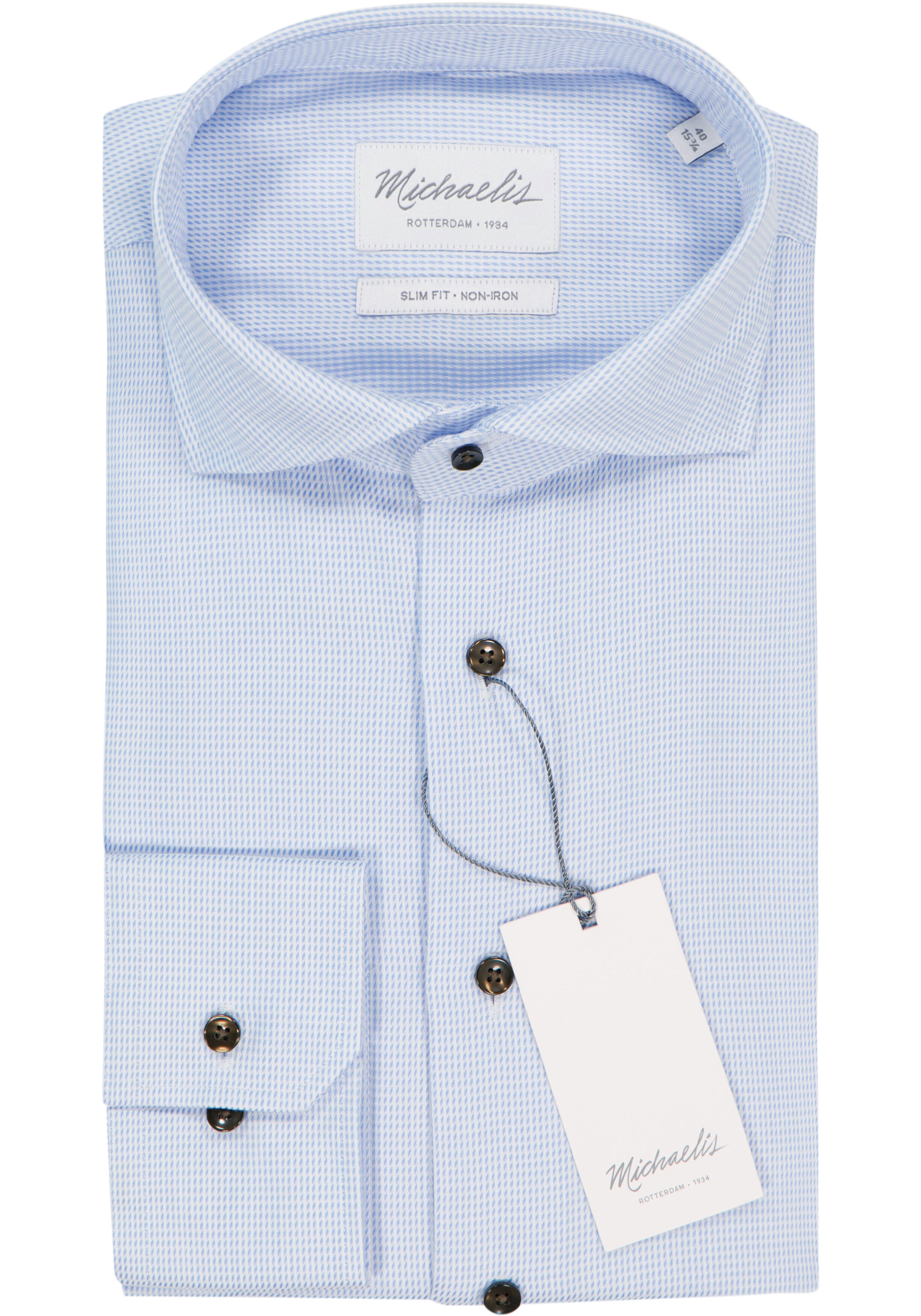 Michaelis slim fit heren overhemd, twill, lichtblauw