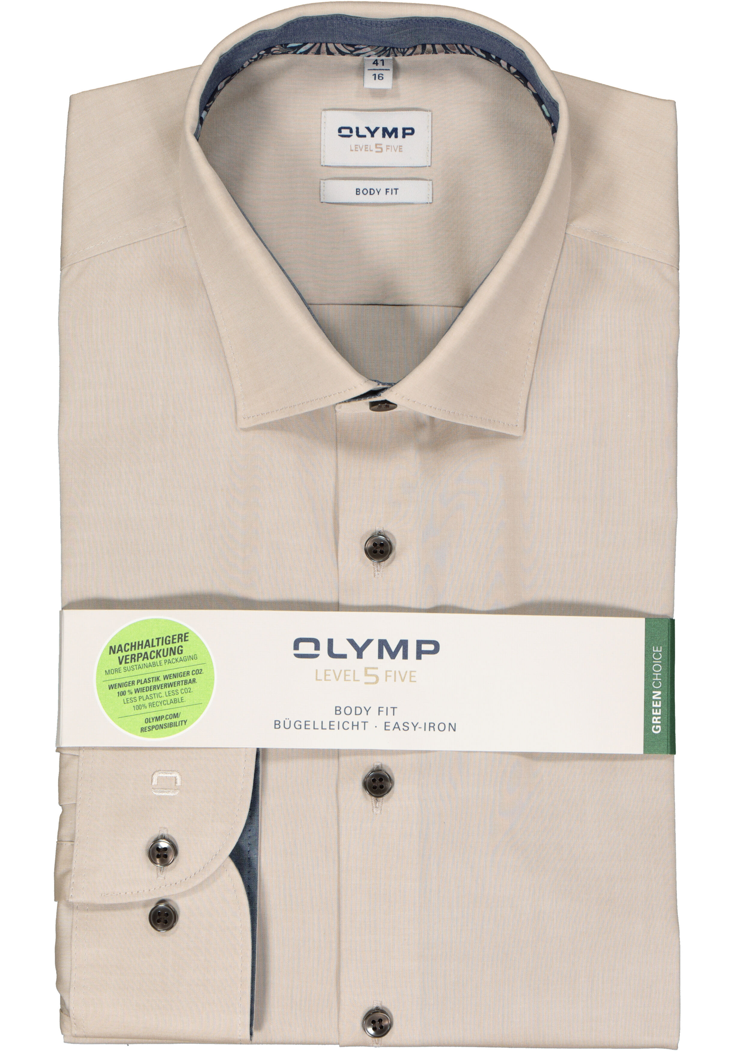 OLYMP Level 5 body fit overhemd, popeline, beige