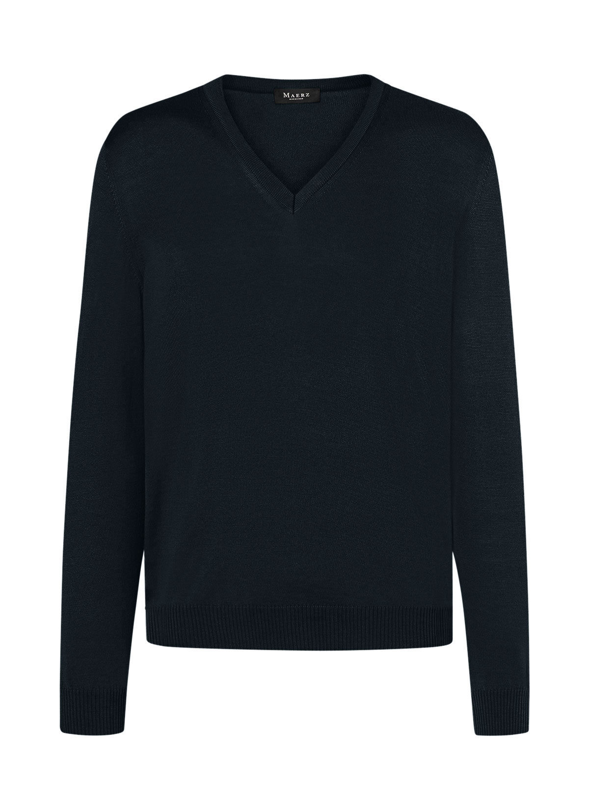 MAERZ Classic Fit heren trui met V-hals wol, zwart