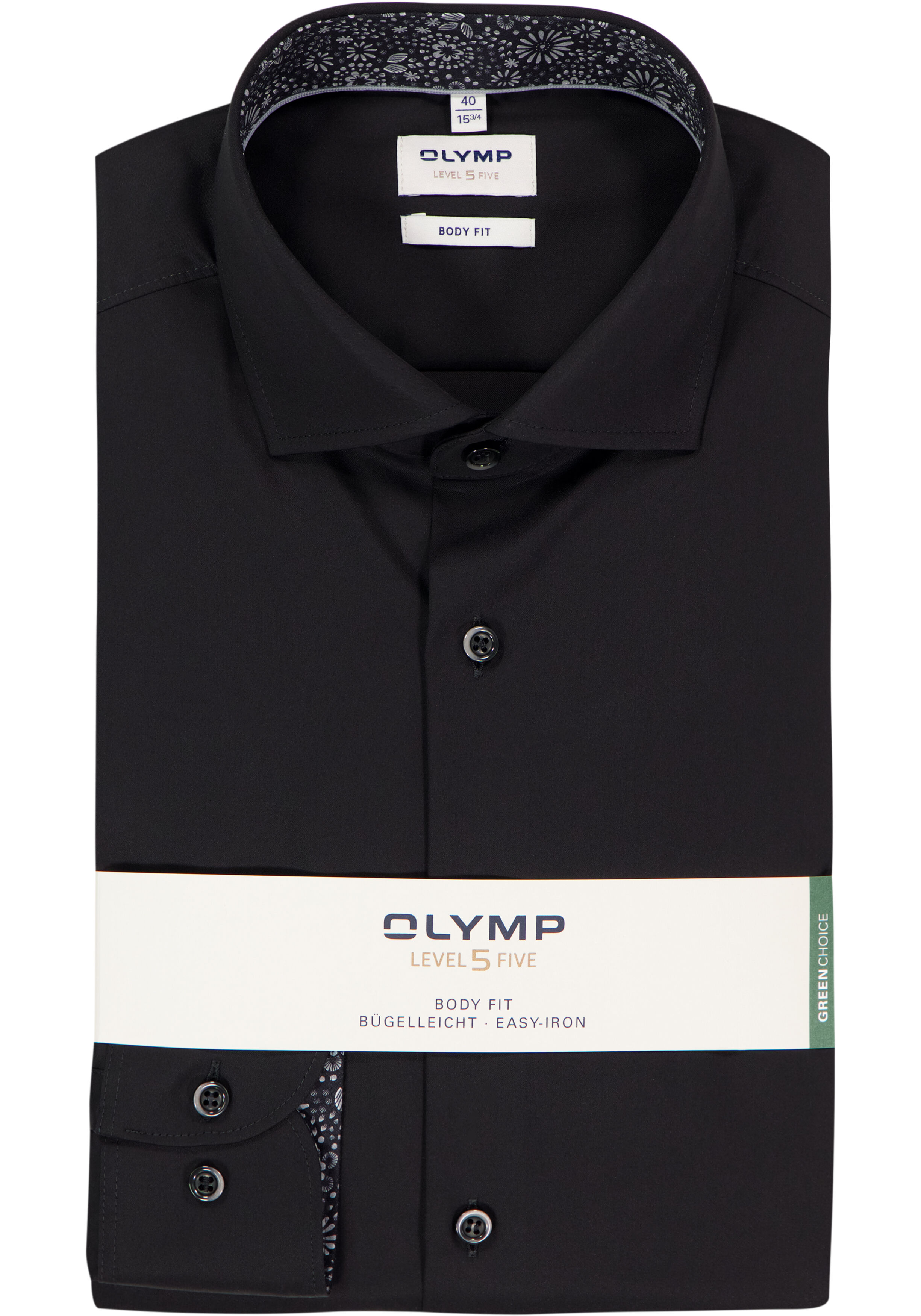 OLYMP Level 5 body fit overhemd, satijnbinding, zwart