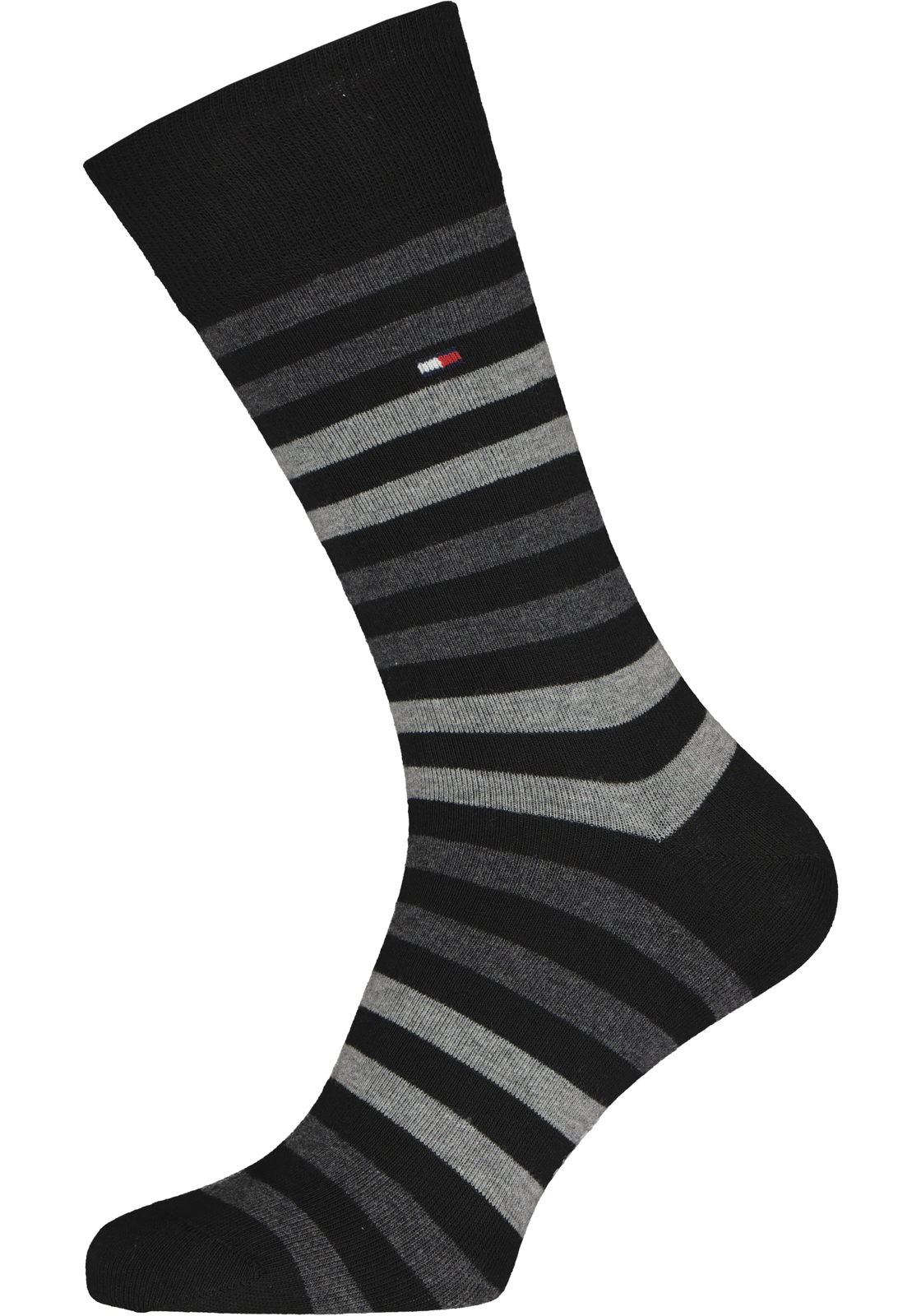 9-8718824413297_sok_HR Tommy Hilfiger Duo Stripe Socks (2-pack), herensokken katoen, gestreept en uni, zwart met grijs