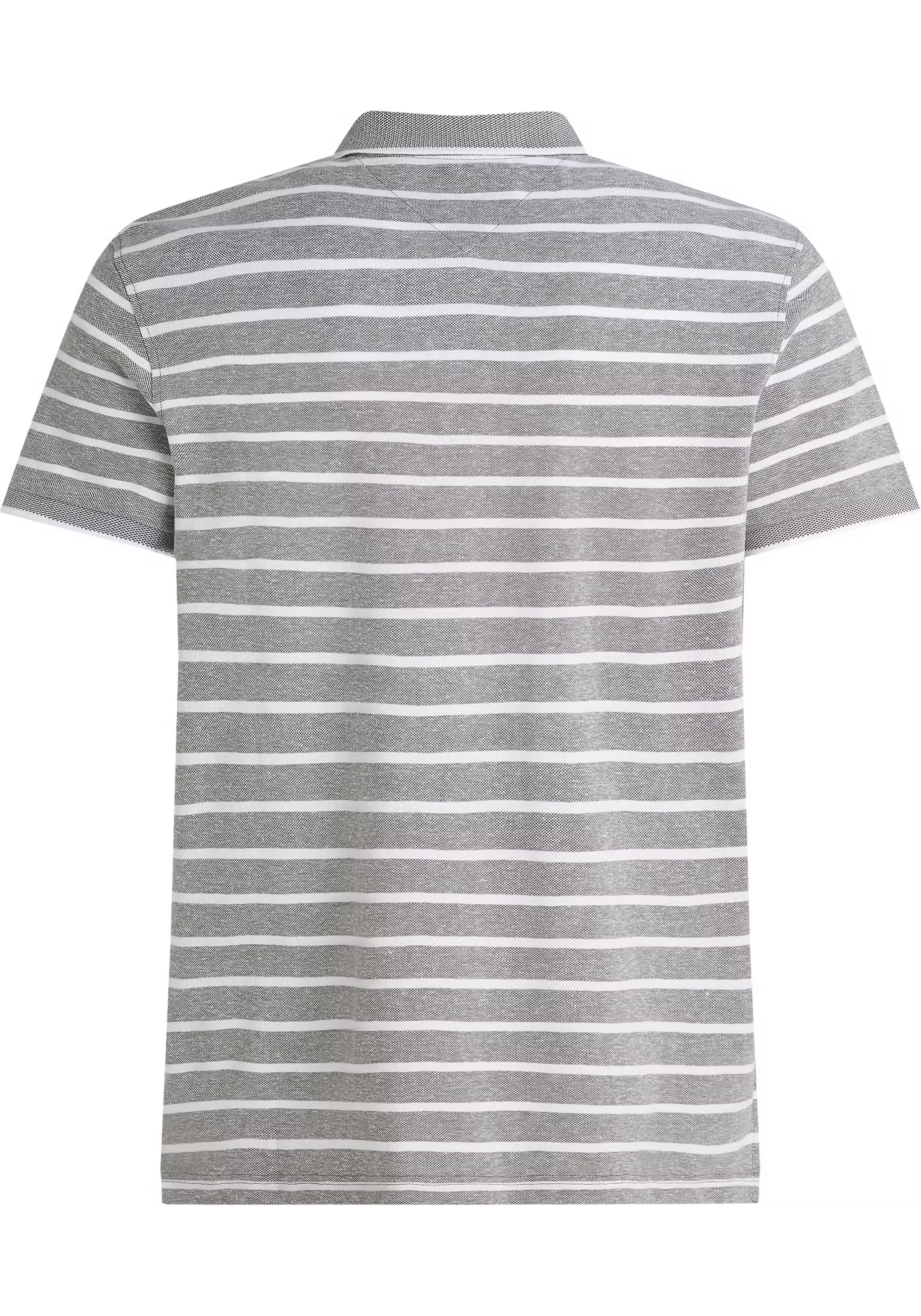 Tommy Hilfiger Linen Pique Regular Polo, heren poloshirt, grijs met wit gestreept