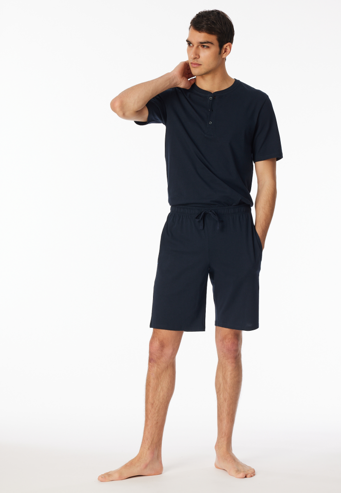 SCHIESSER Mix + Relax Short, heren korte pyjama- of loungebroek, donkerblauw dessin
