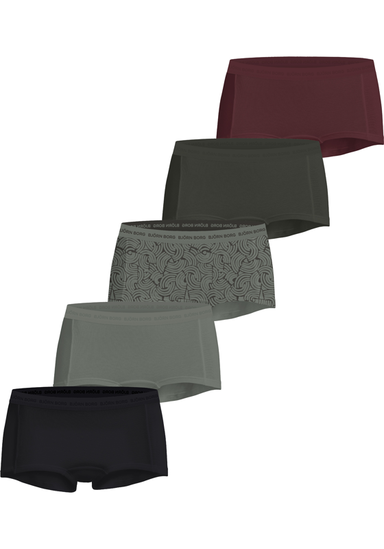 Bjorn Borg dames Core minishorts, boxers korte pijpen (5-pack), rood, grijs, print, groen, zwart Bjorn Borg dames Core minishorts, boxers korte pijpen (5-pack), rood, grijs, print, groen, zwart