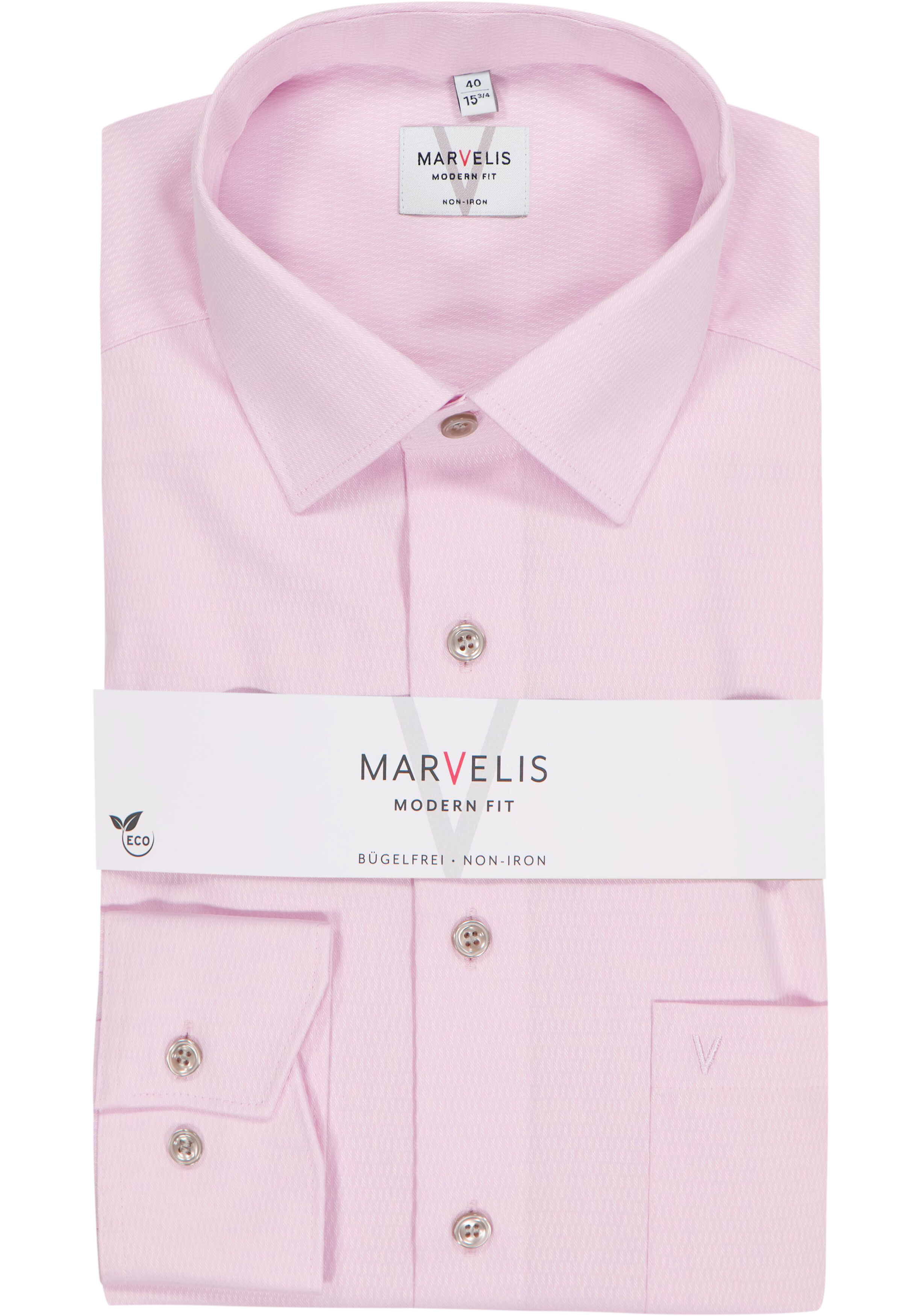 MARVELIS modern fit overhemd, structuur, lichtroze