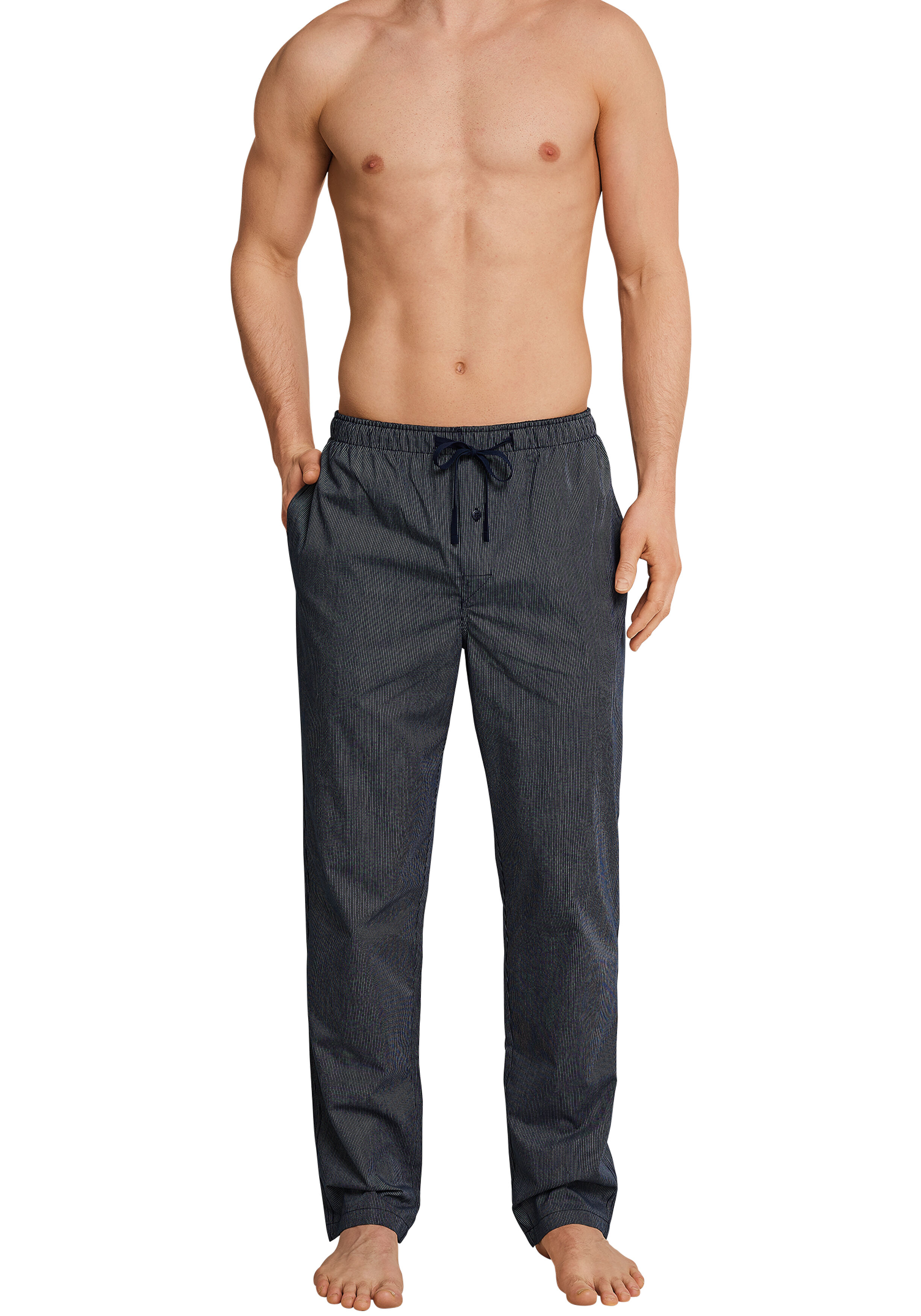 SCHIESSER Mix+Relax lounge broek, lange pijpen, dun niet elastisch, blauw fijn gestreept