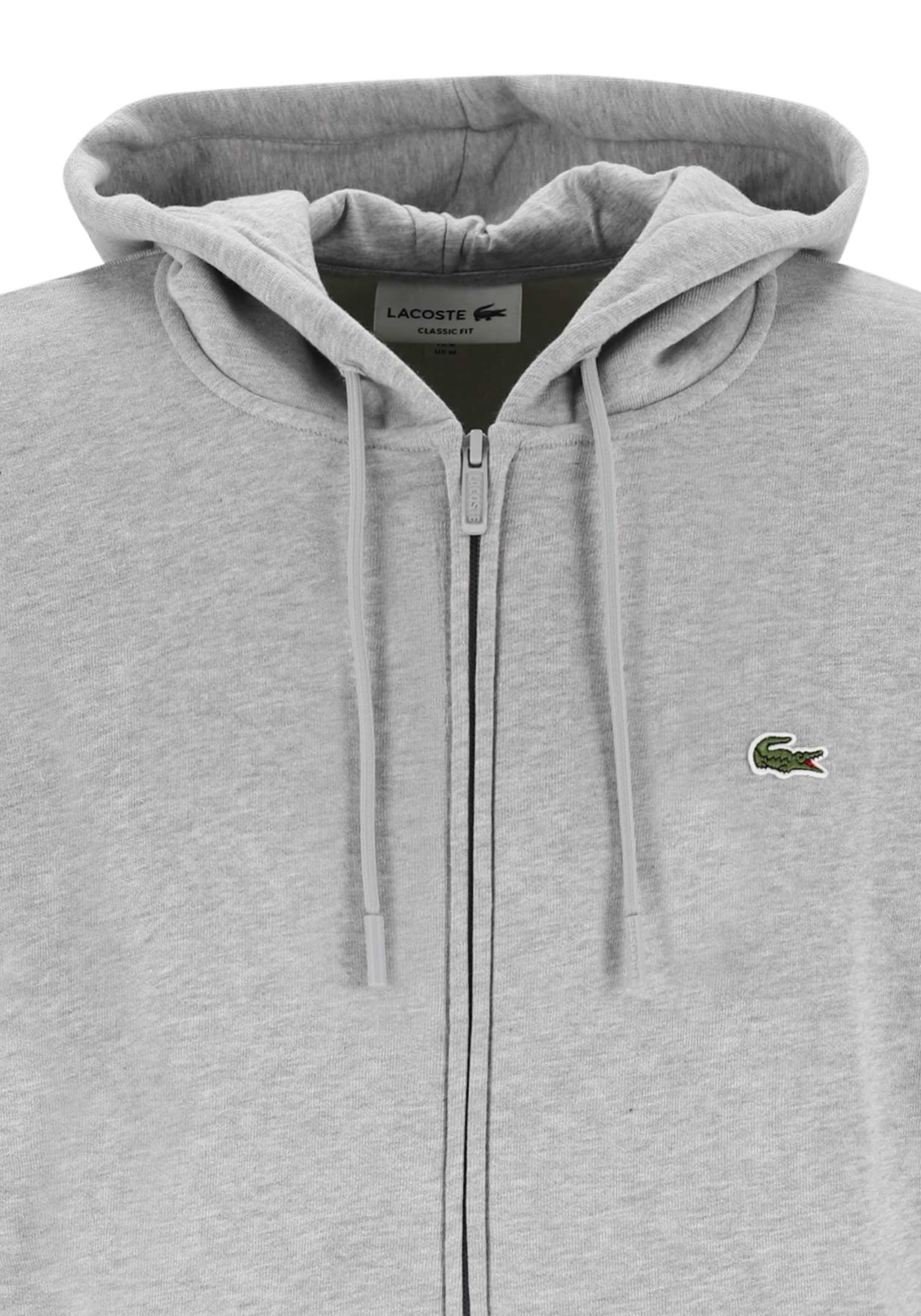 Lacoste heren hoodie sweatsvest, lichtgrijs melange
