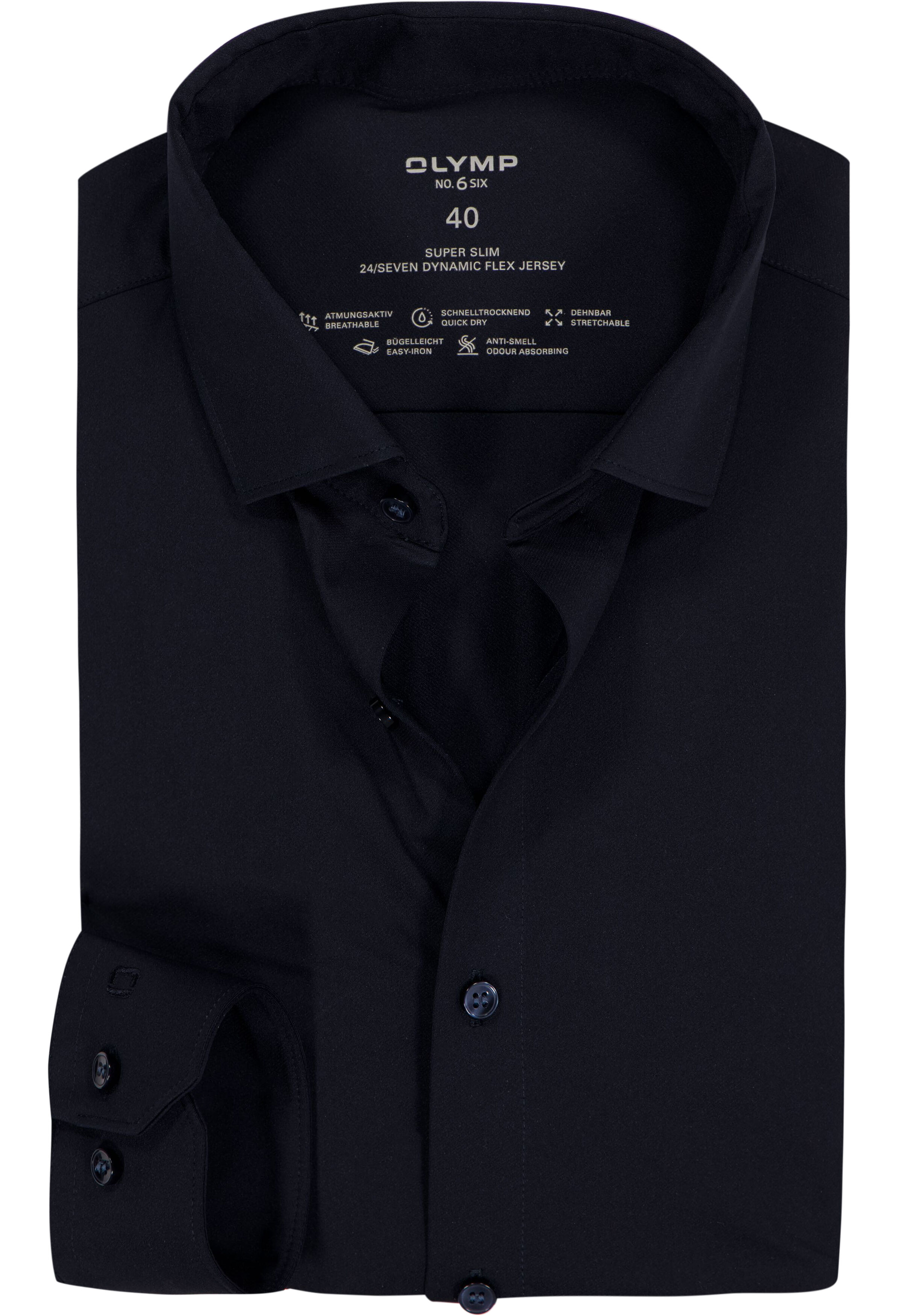 OLYMP 24/7 No. 6 Six super slim fit overhemd, tricot, marine blauw