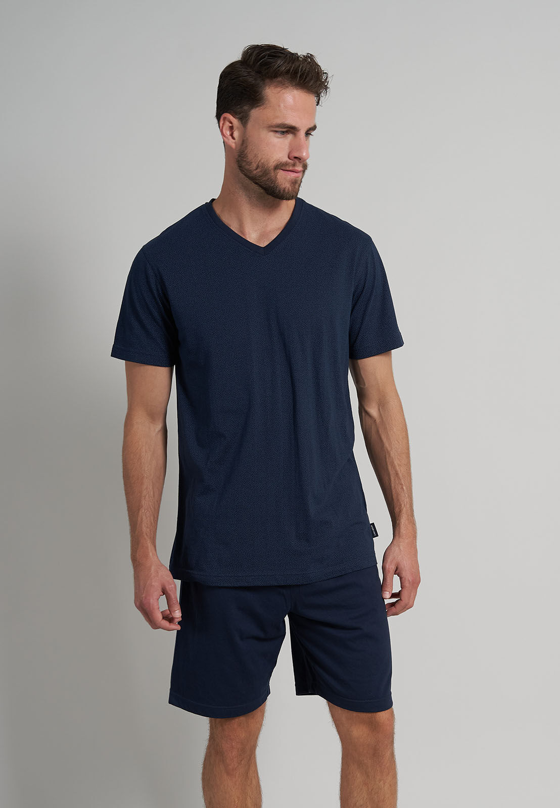 Ceceba heren shortama V-hals, donkerblauw mini dessin