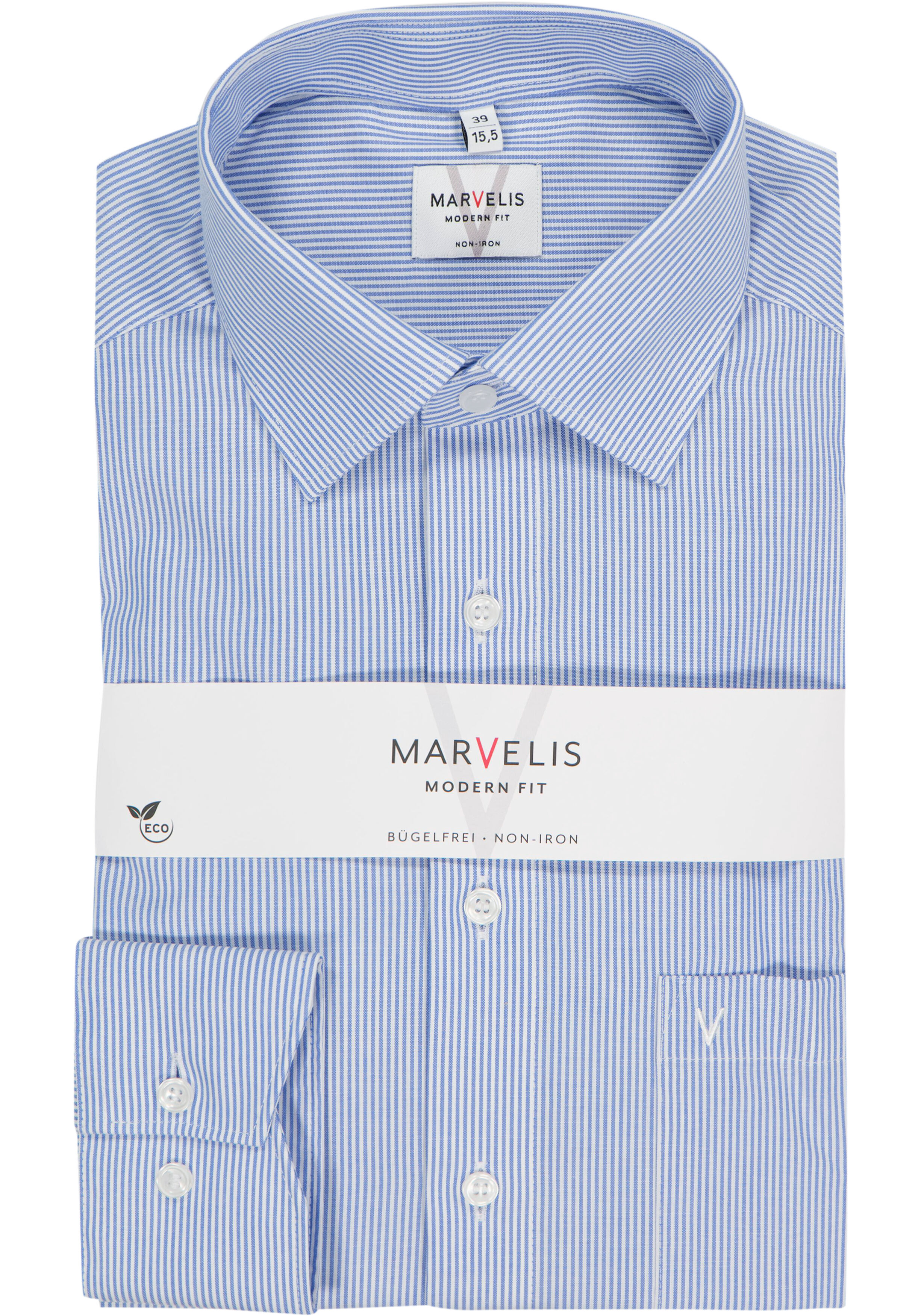 MARVELIS modern fit overhemd, blauw met wit gestreept