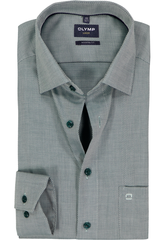 OLYMP Luxor modern fit overhemd, structuur, donkergroen OLYMP Luxor modern fit overhemd, structuur, donkergroen