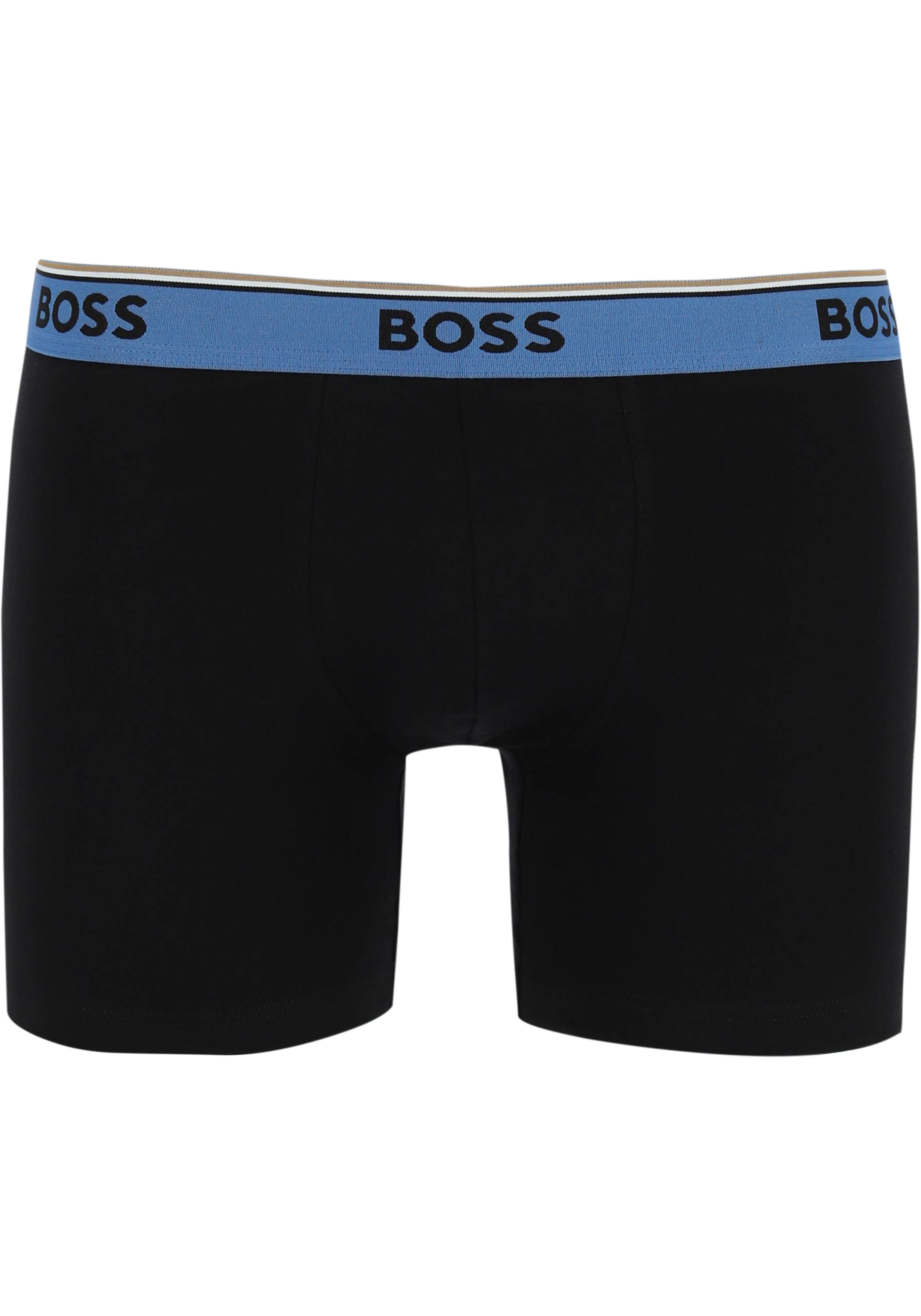 HUGO BOSS Power boxer briefs (3-pack), heren boxers normale lengte, zwart met gekleurde tailleband
