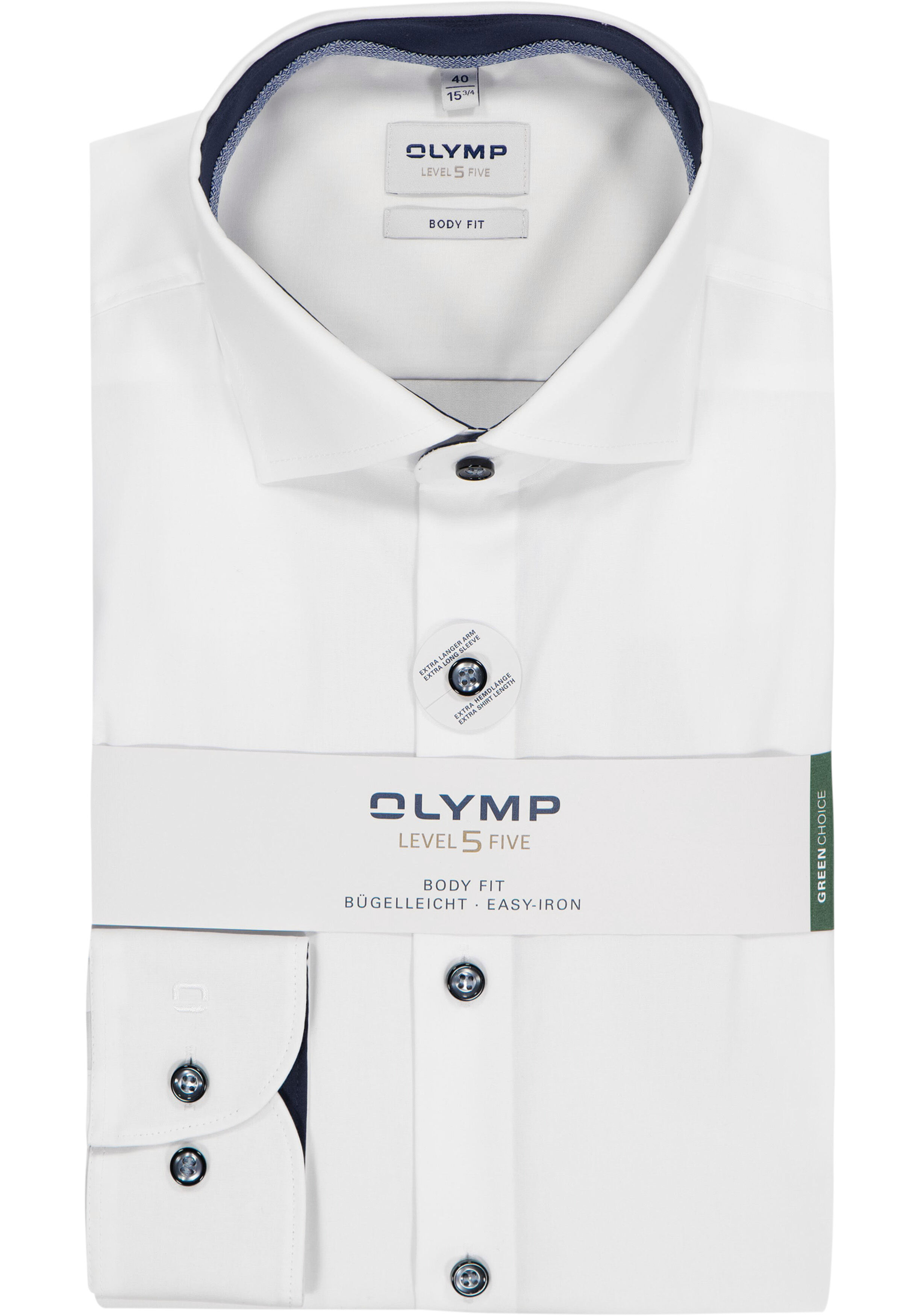 OLYMP Level 5 body fit overhemd, mouwlengte 7, wit  (blauw contrast)
