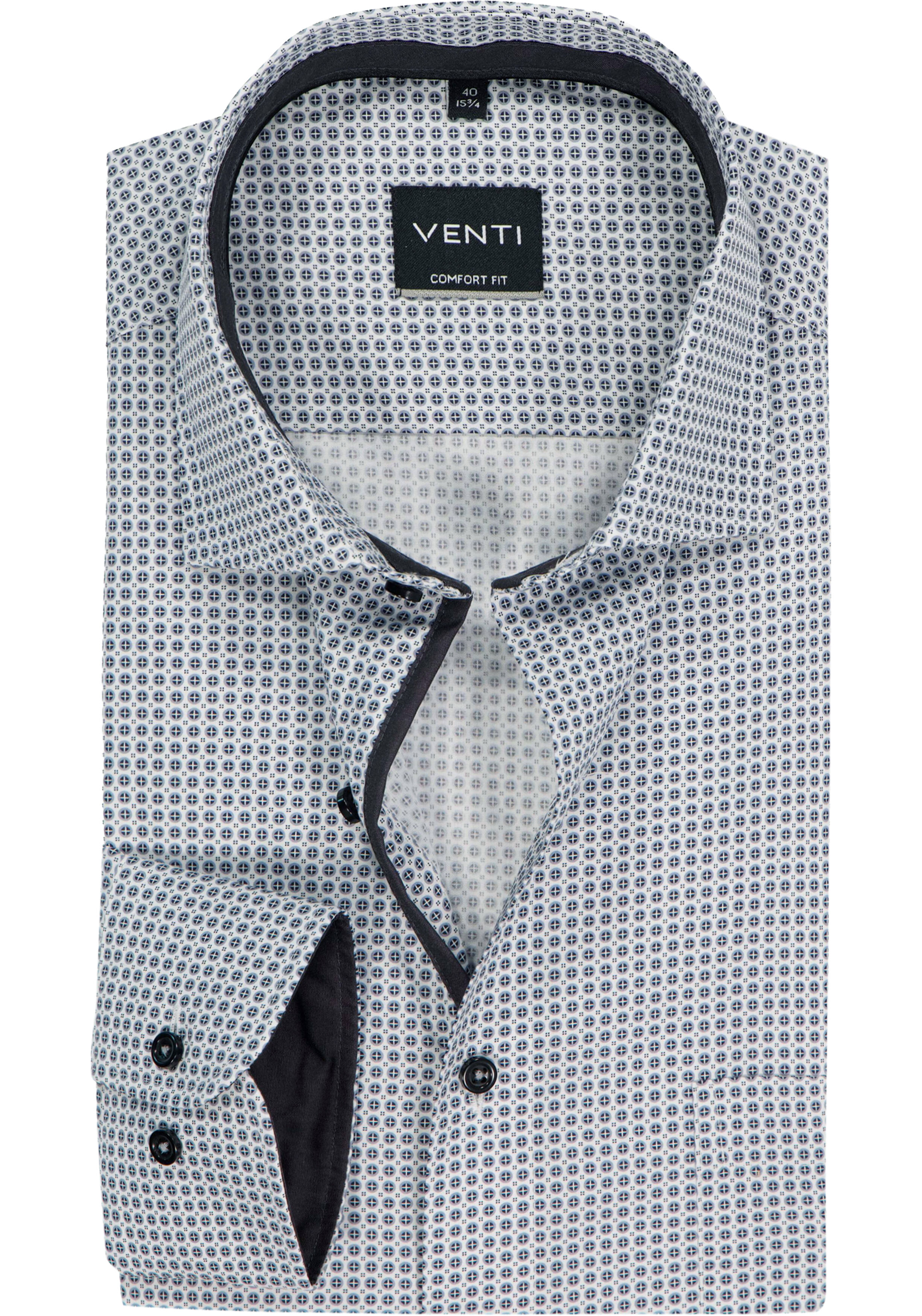 VENTI CASA MODA comfort fit overhemd, mouwlengte 72 cm, popeline, wit met zwart en grijs dessin