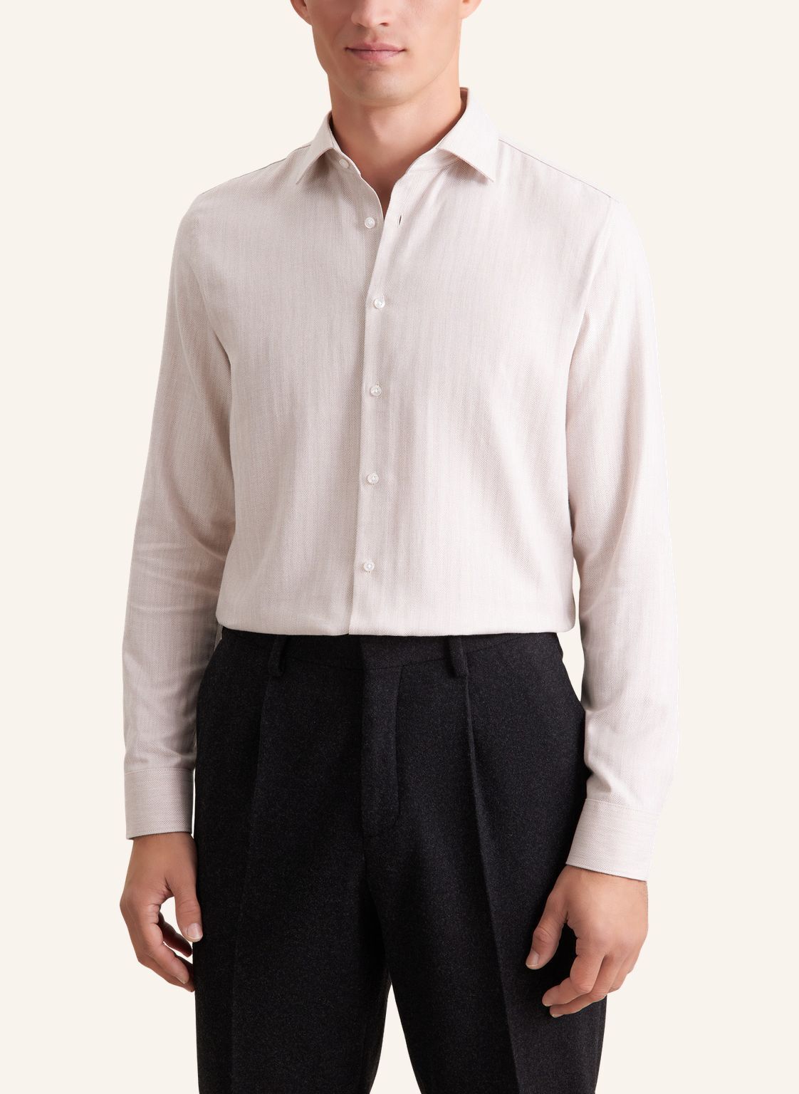 Seidensticker slim fit overhemd, herringbone, beige