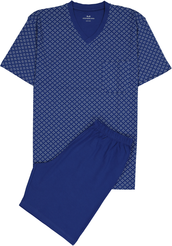 Gotzburg heren shortama V-hals, donkerblauw dessin Gotzburg heren shortama V-hals, donkerblauw dessin