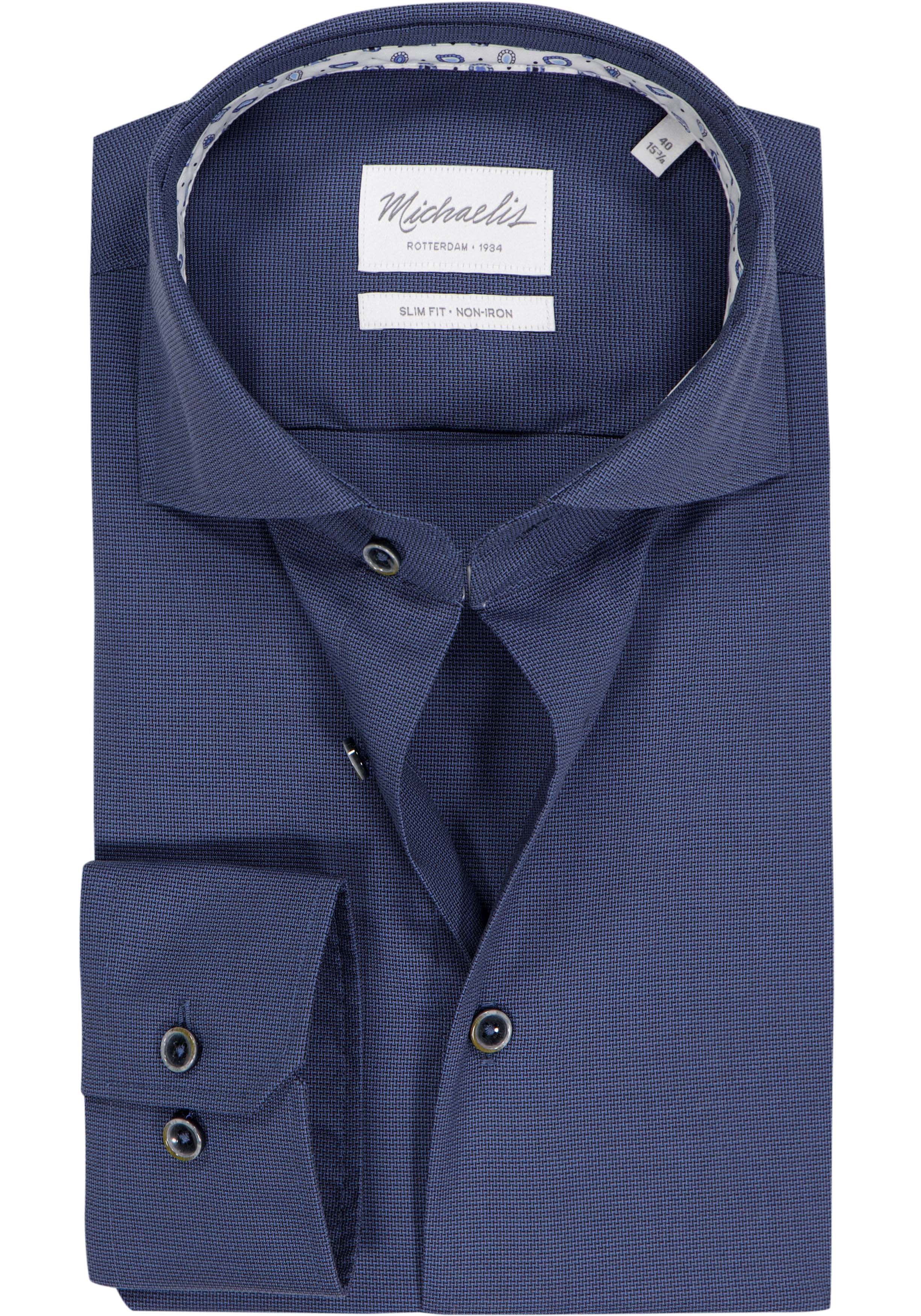 Michaelis slim fit heren overhemd, structuur, donkerblauw
