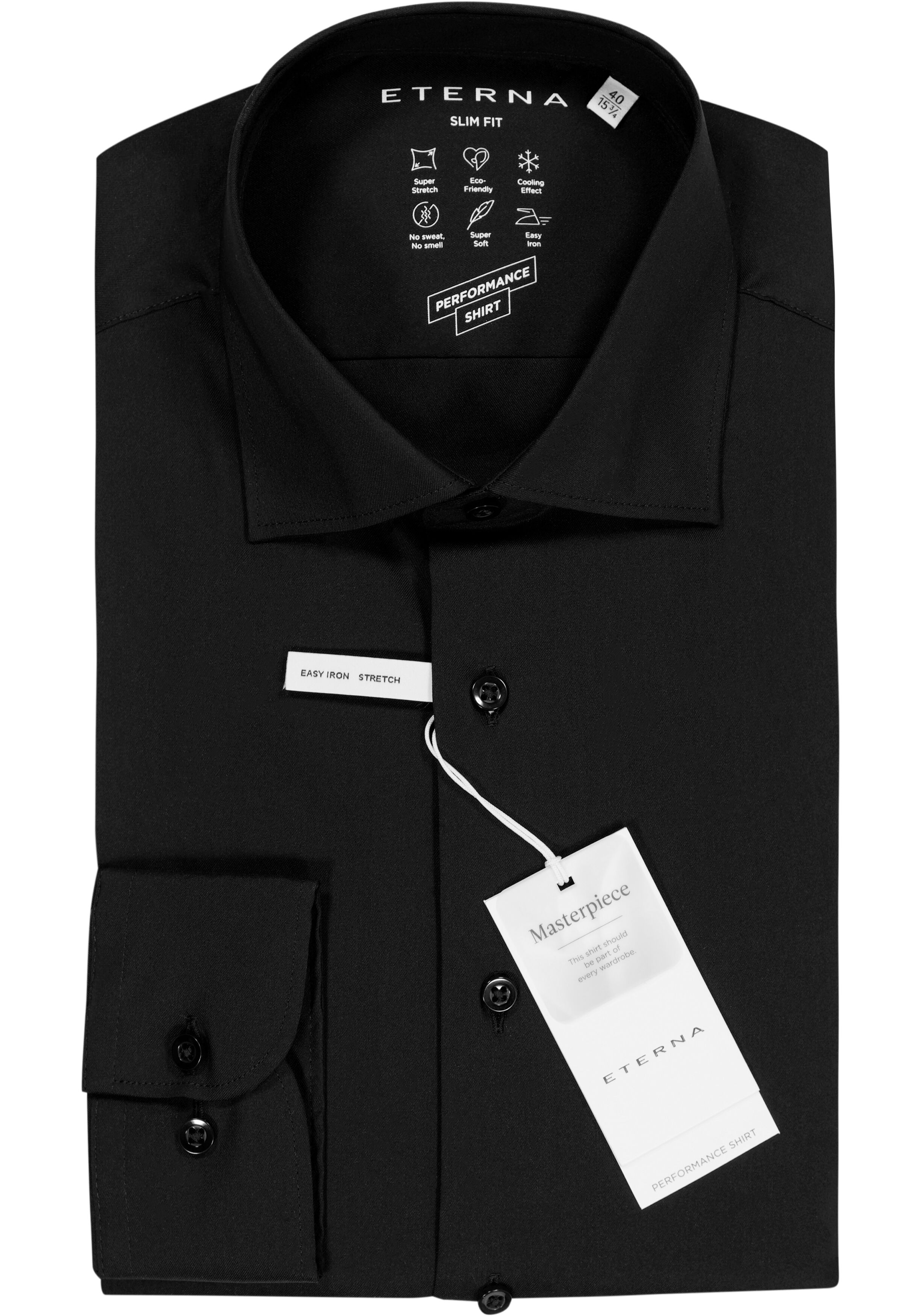 ETERNA slim fit performance overhemd, superstretch lyocell, zwart