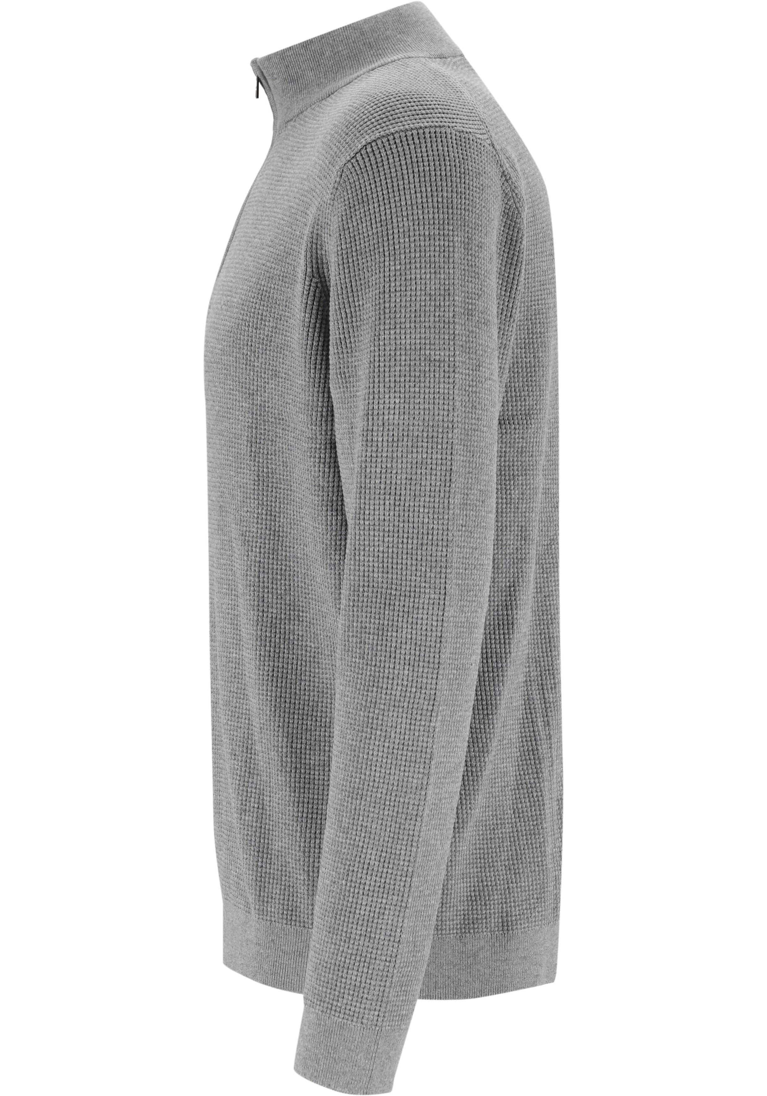 OLYMP Casual modern fit half zip trui katoen, korte rits, grijs