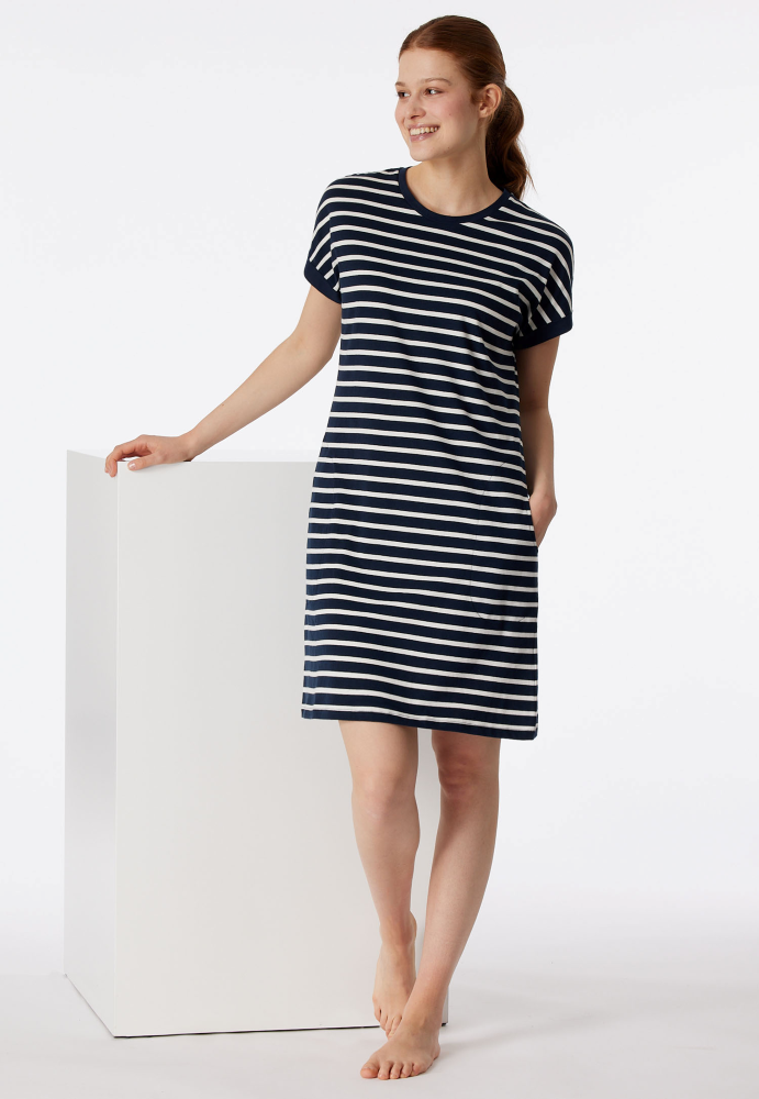 SCHIESSER dames Cotton Essentials Slaapshirt, dames slaapshirt, nachtblauw gestreept