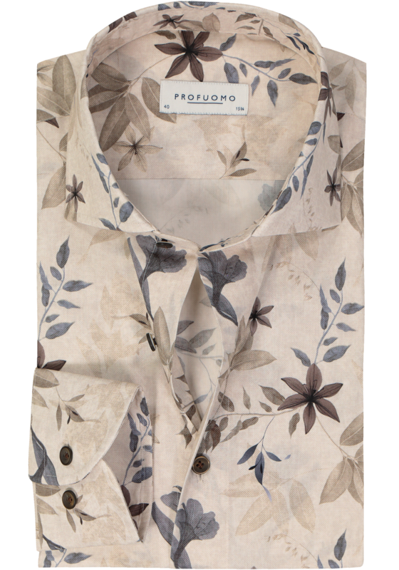 Profuomo slim fit heren overhemd, popeline, beige Profuomo slim fit heren overhemd, popeline, beige