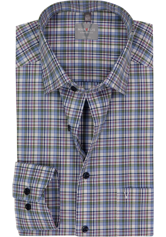 MARVELIS comfort fit overhemd, popeline, olijfgroen geruit MARVELIS comfort fit overhemd, popeline, olijfgroen geruit