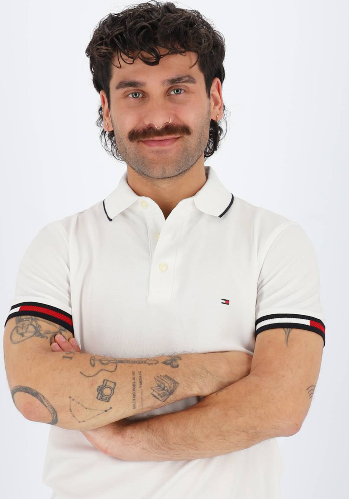 Tommy Hilfiger Flag Cuff Slim Polo, heren poloshirt, wit Tommy Hilfiger Flag Cuff Slim Polo, heren poloshirt, wit