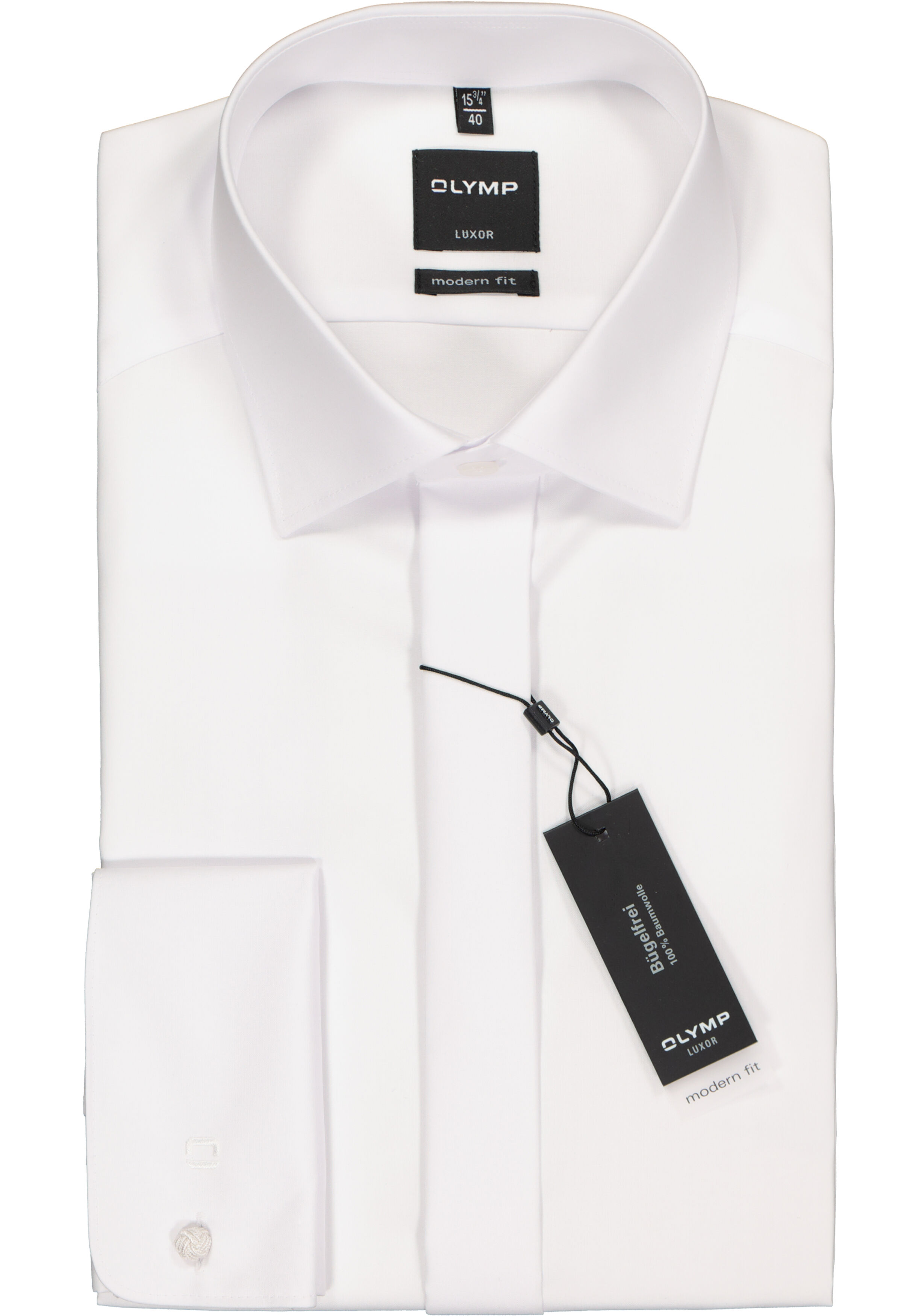 OLYMP Luxor modern fit overhemd, smoking overhemd, wit, gladde stof met Kent kraag