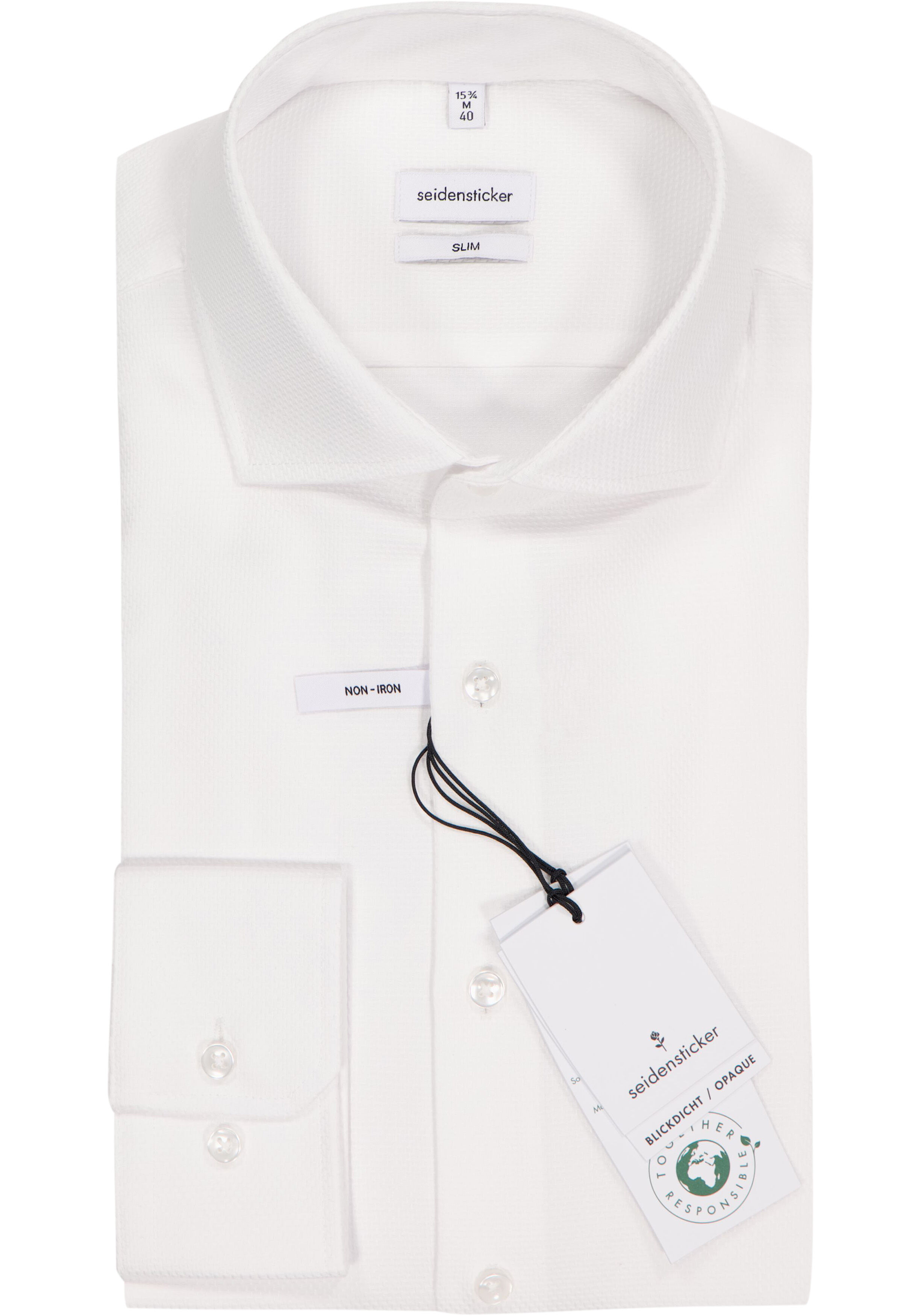 Seidensticker slim fit overhemd, structuur, wit