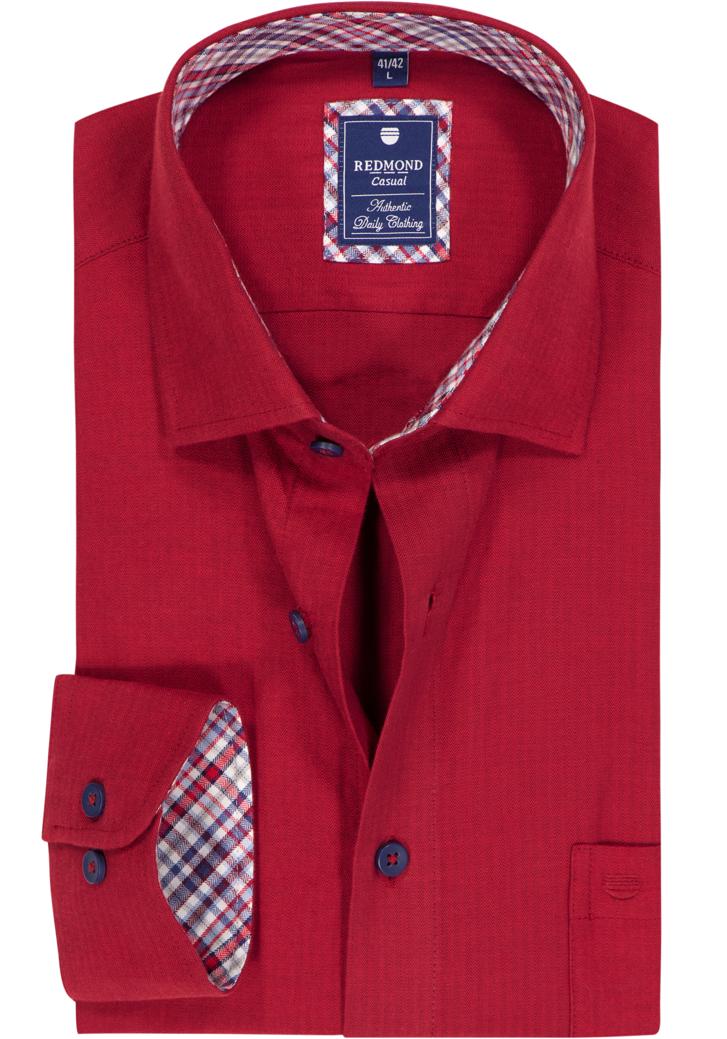 Redmond comfort fit overhemd, twill, donkerrood