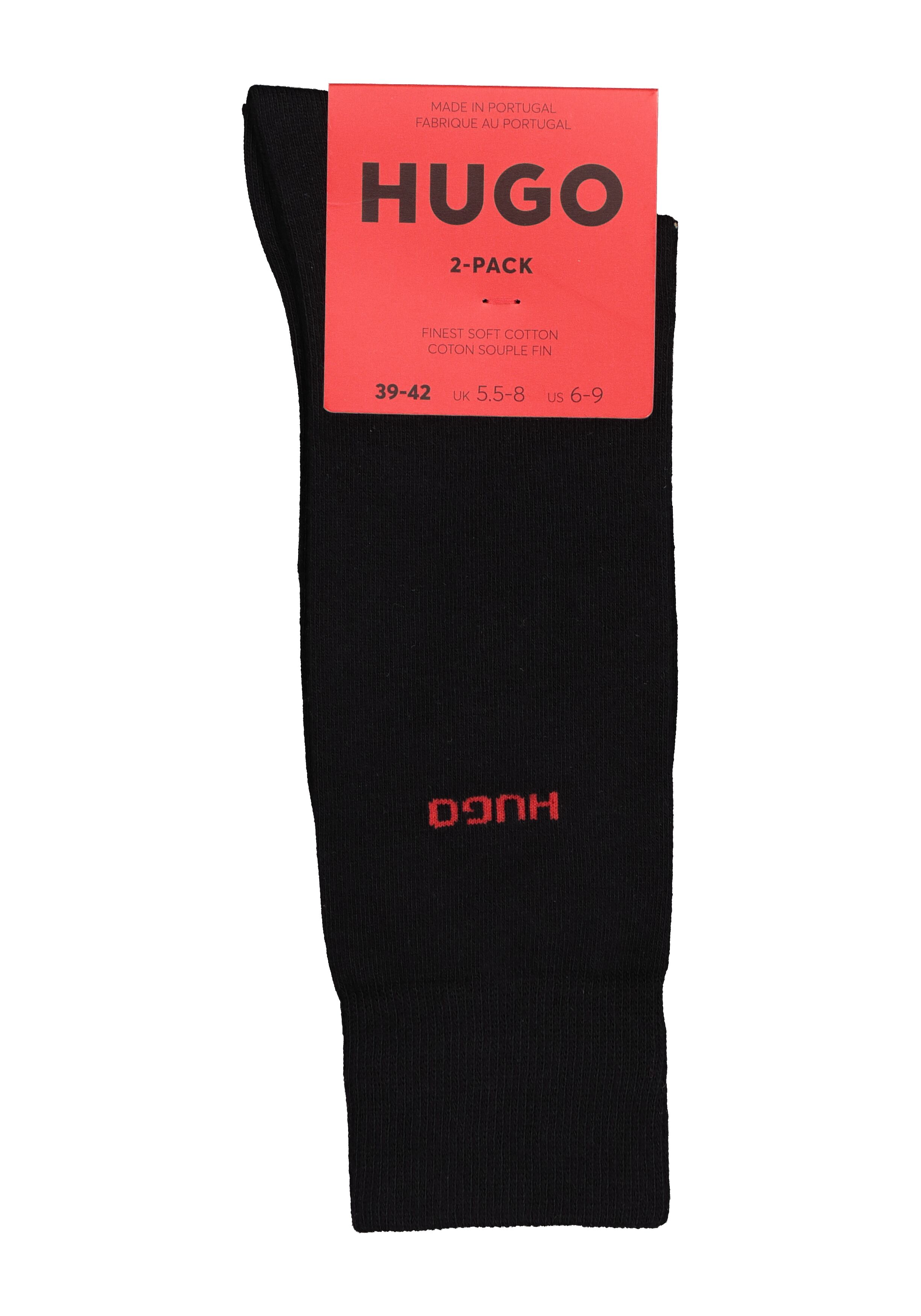 HUGO logo sokken (2-pack), herensokken katoen, zwart