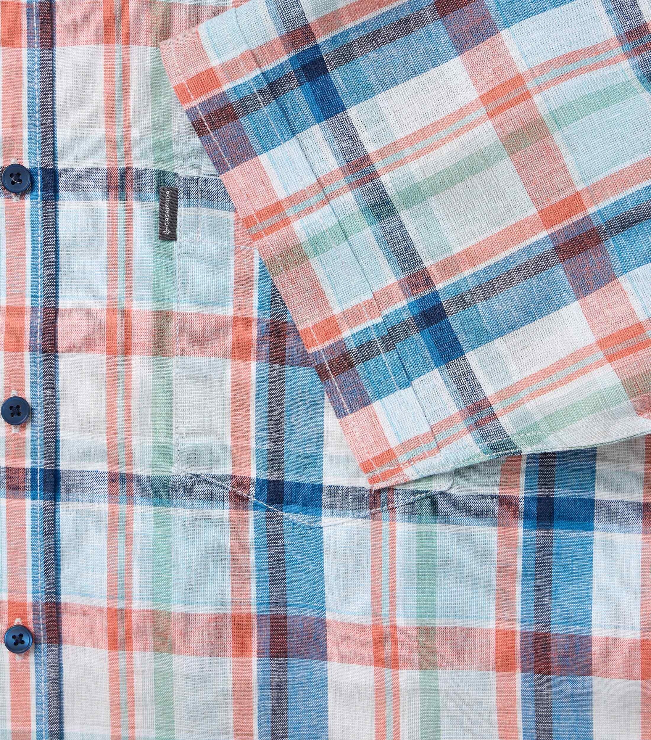 CASA MODA Sport casual fit overhemd, korte mouw, structuur, wit, lichtblauw, oranje, groen, blauw geruit