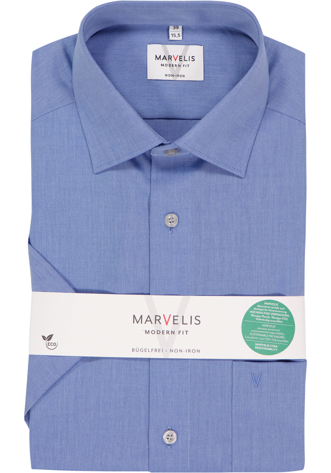 MARVELIS modern fit overhemd, korte mouw, jeans blauw   MARVELIS modern fit overhemd, korte mouw, jeans blauw