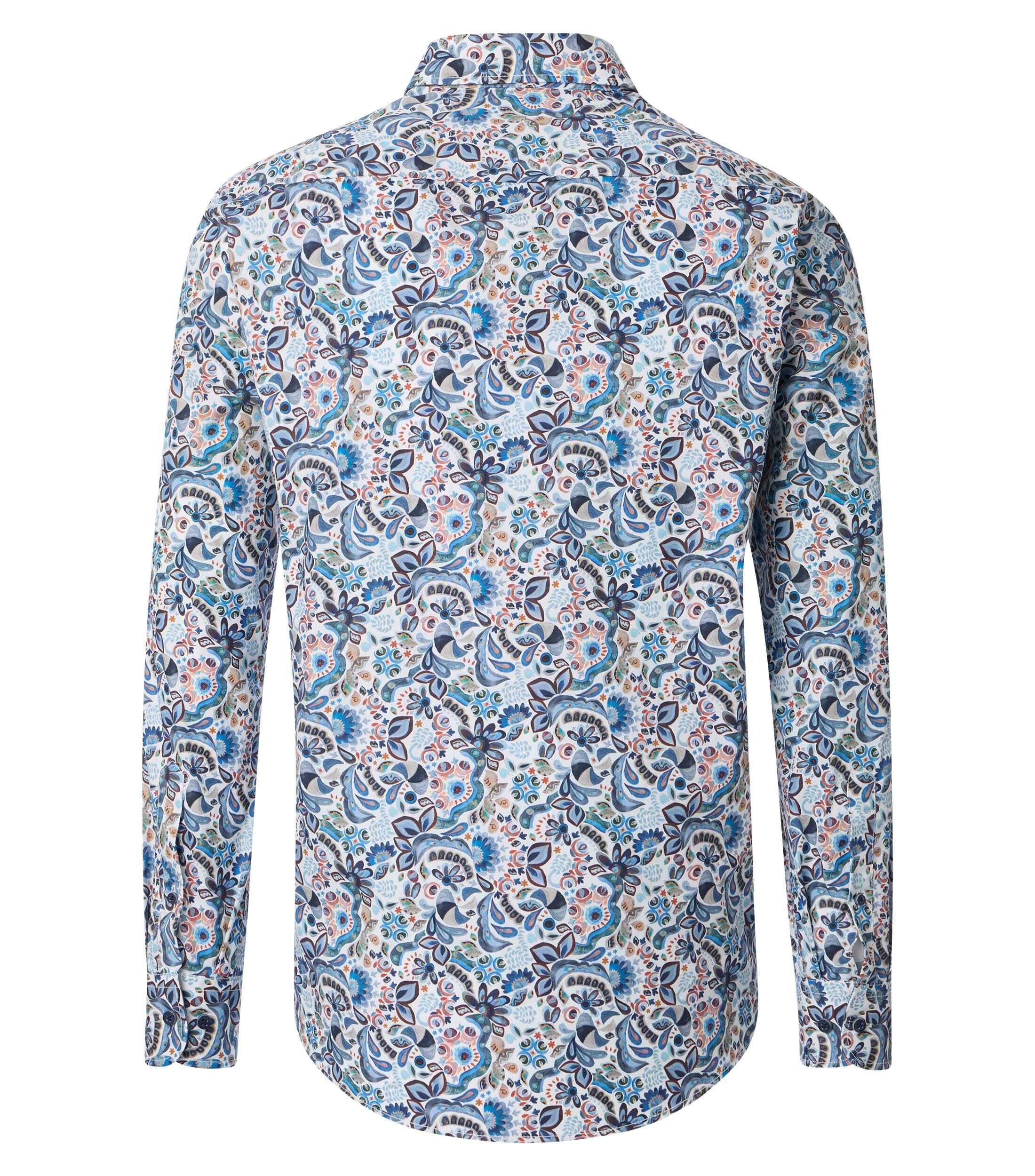 CASA MODA Sport comfort fit overhemd, popeline, wit met blauw, beige en groen dessin
