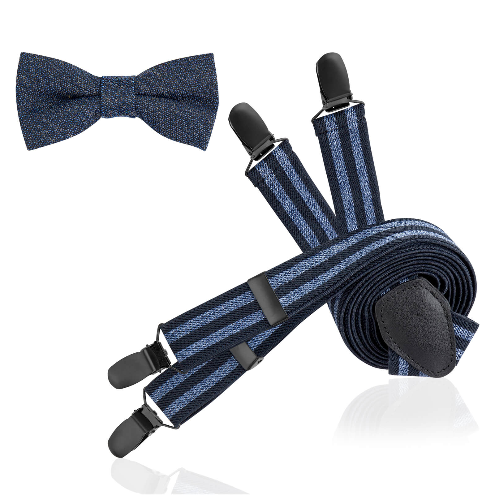 LINDENMANN heren bretels Y-vorm met strikje, blauw gestreept