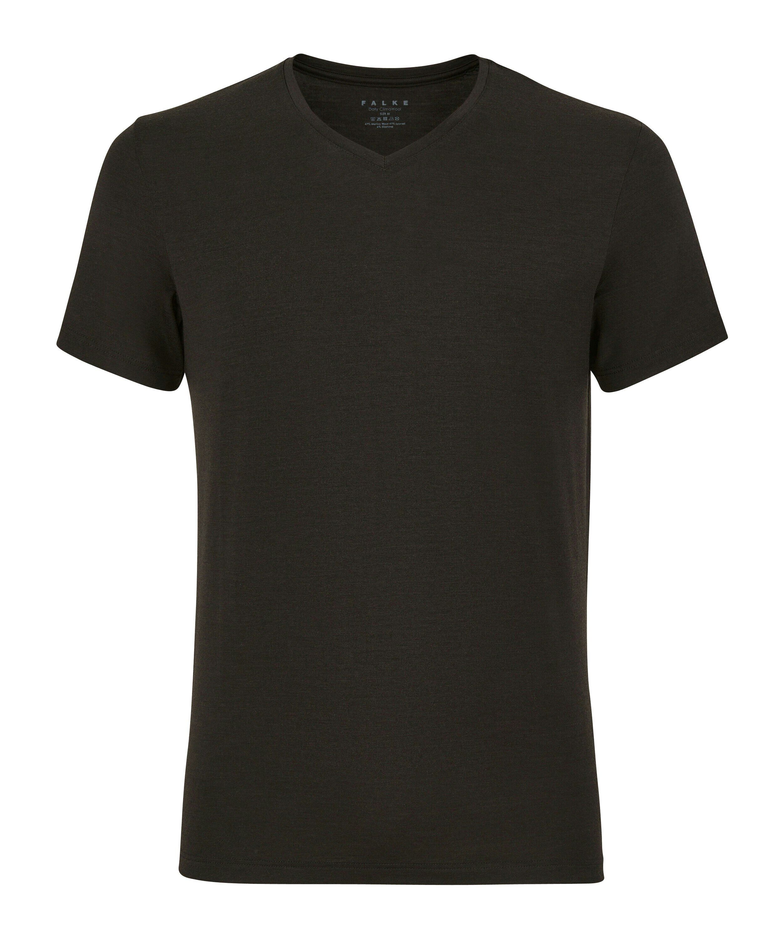 FALKE heren T-shirt Daily Climawool, korte mouw, zwart (black)