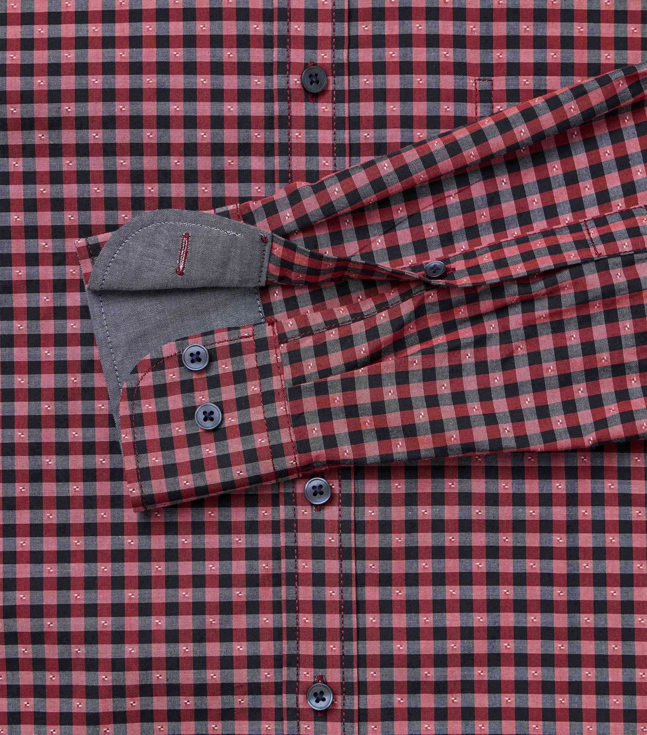 CASA MODA Sport casual fit overhemd, dobby, blauw met rood geruit