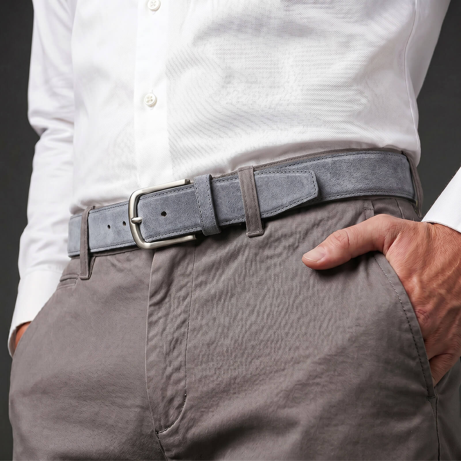 LINDENMANN leren heren riem, grijs